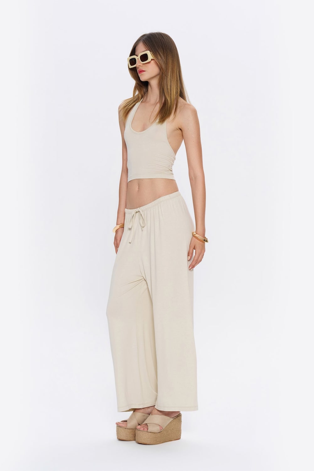 Tiny-Halter Yaka Krem Yumuşak Bluz-Top-5-Milagron.com