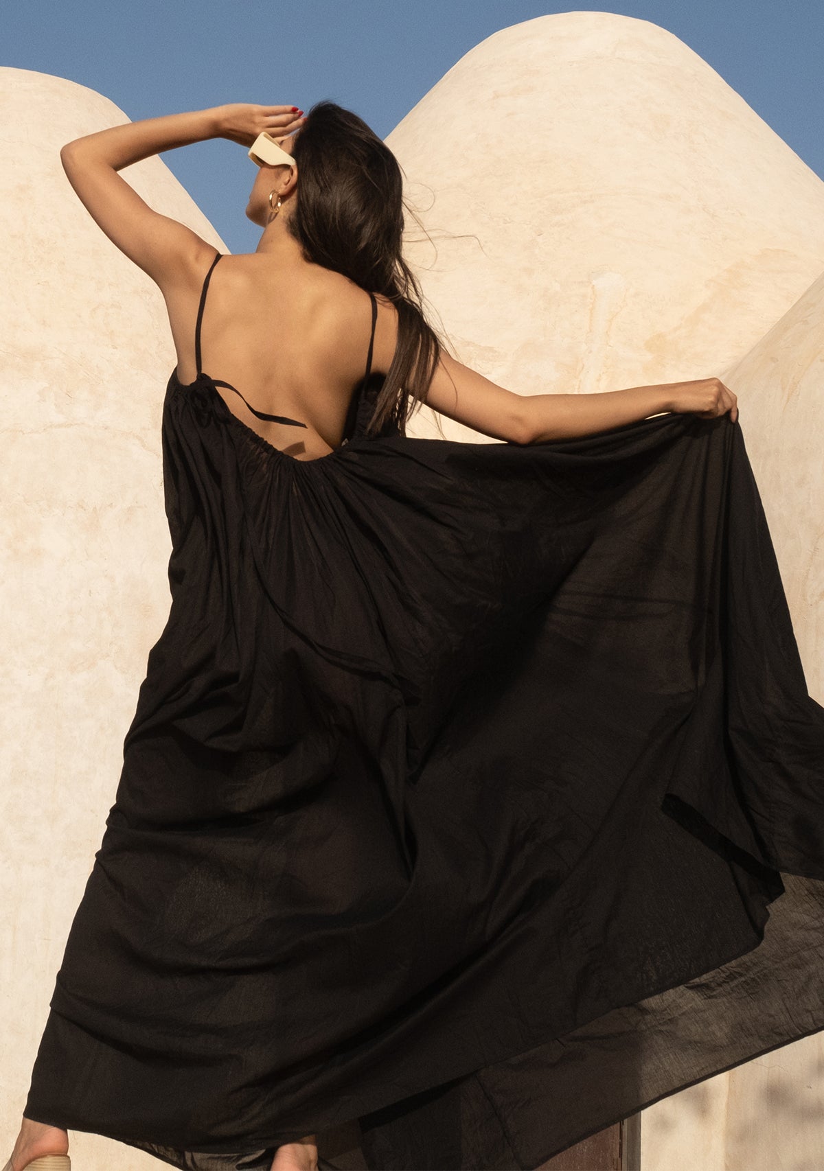 Tiny-İp Askılı Geniş Kesim Siyah Elbise-Elbise-8-Milagron.com