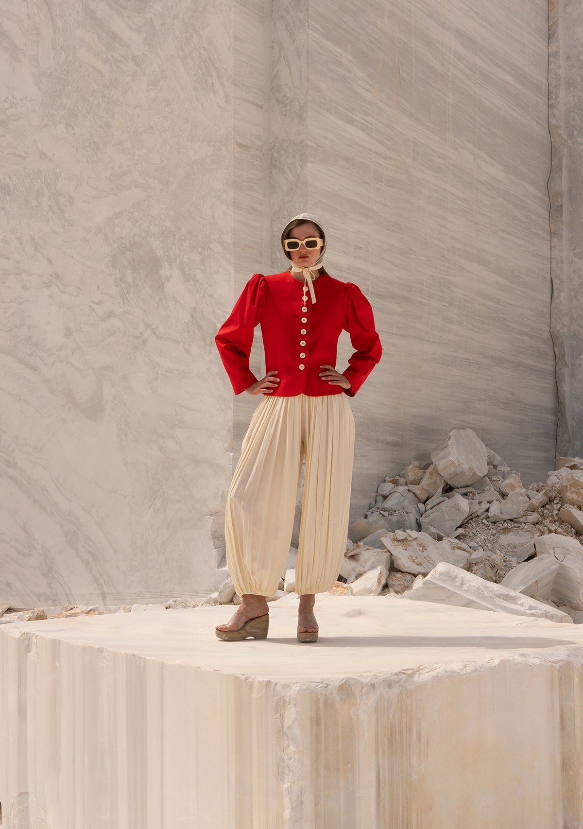 Tiny-Kırmızı önü Düğmeli Vatkalı Büzgülü Ceket-Ceket-3-Milagron.com