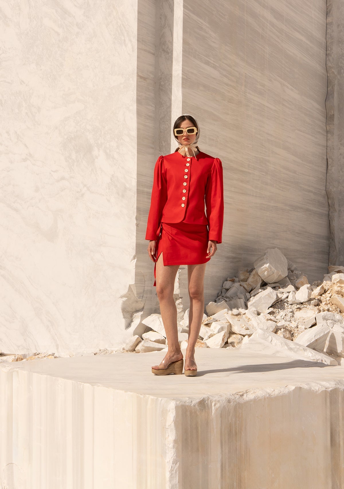 Tiny-Kırmızı önü Düğmeli Vatkalı Büzgülü Ceket-Ceket-6-Milagron.com