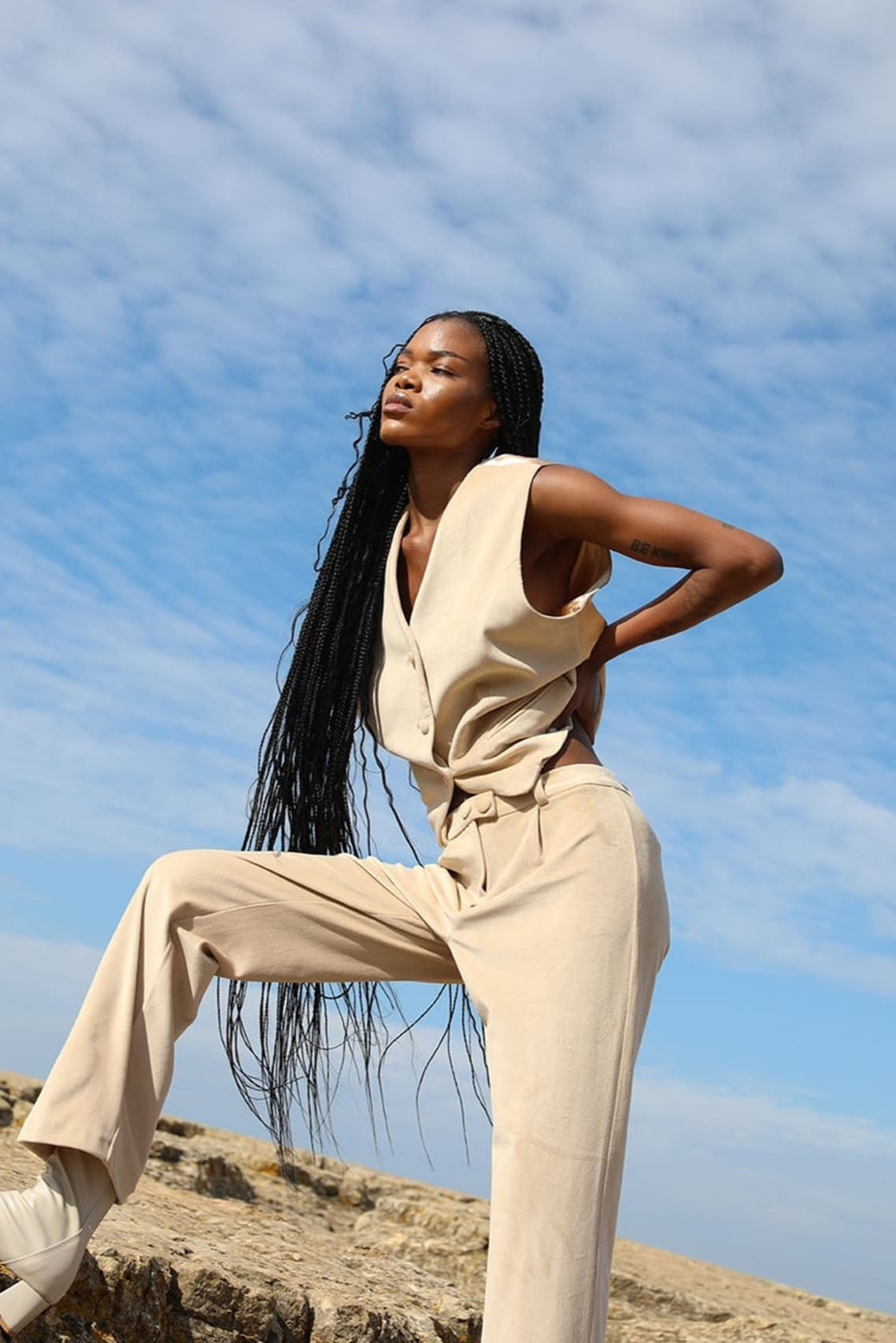 Tiny-Krem Kadife Düz Kesim Pantolon-Kumaş Pantolon-1-Milagron.com