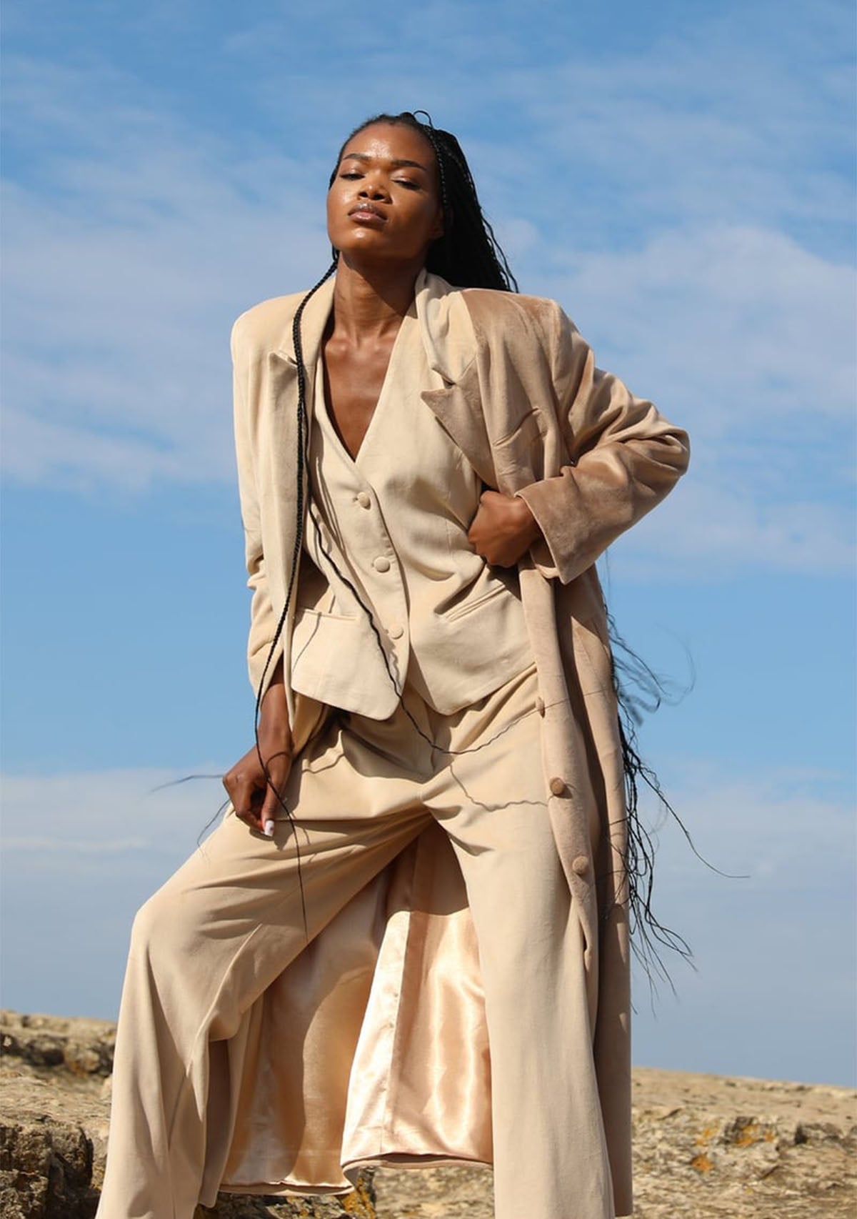 Tiny-Krem Kadife Düz Kesim Pantolon-Kumaş Pantolon-4-Milagron.com