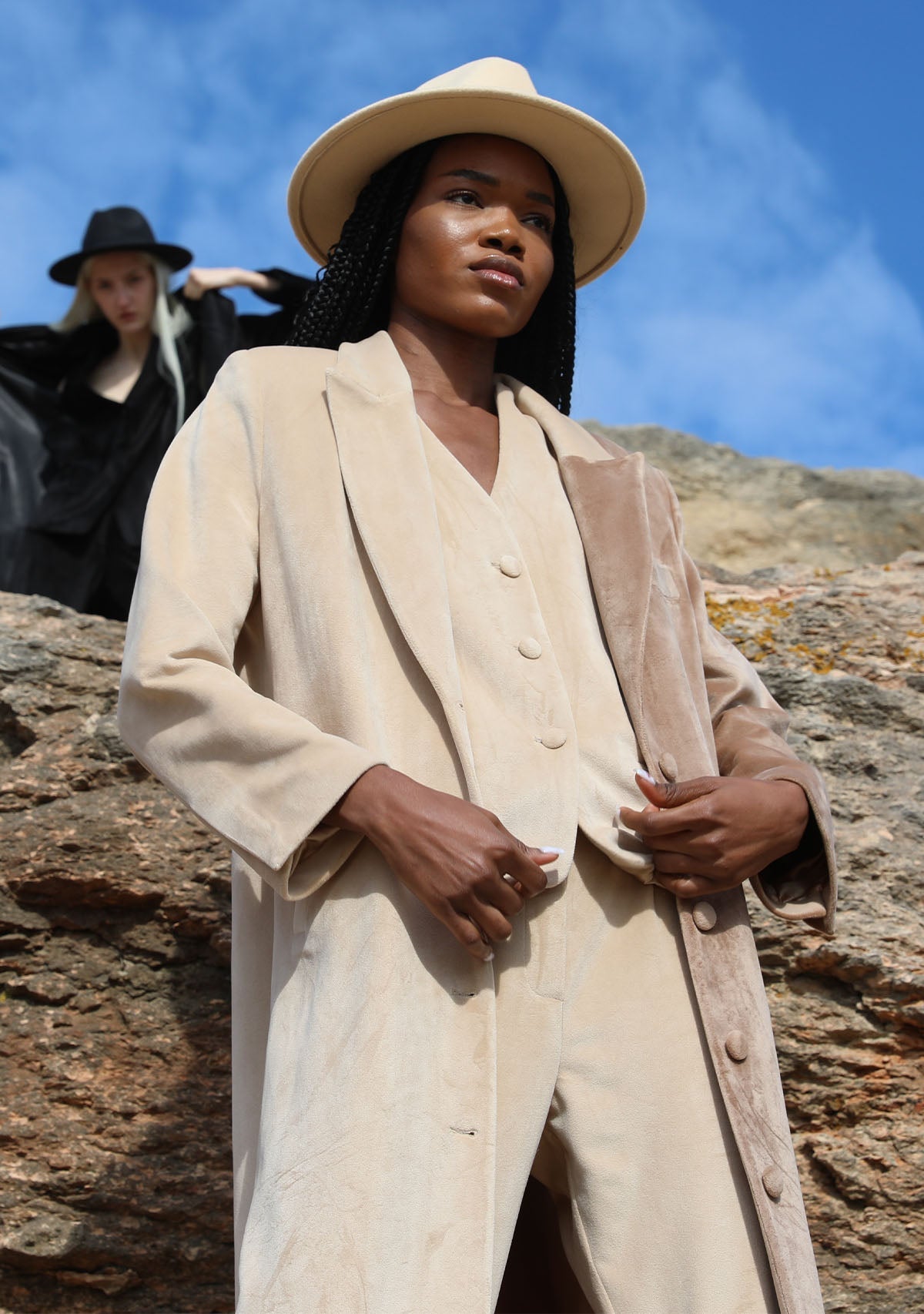 Tiny-Krem Kadife Uzun Ceket-Ceket-3-Milagron.com