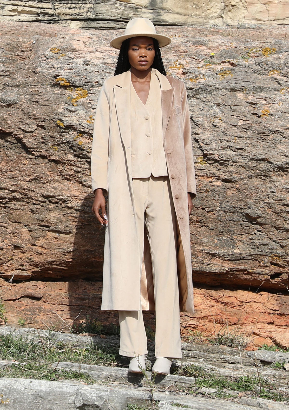 Tiny-Krem Kadife Uzun Ceket-Ceket-6-Milagron.com