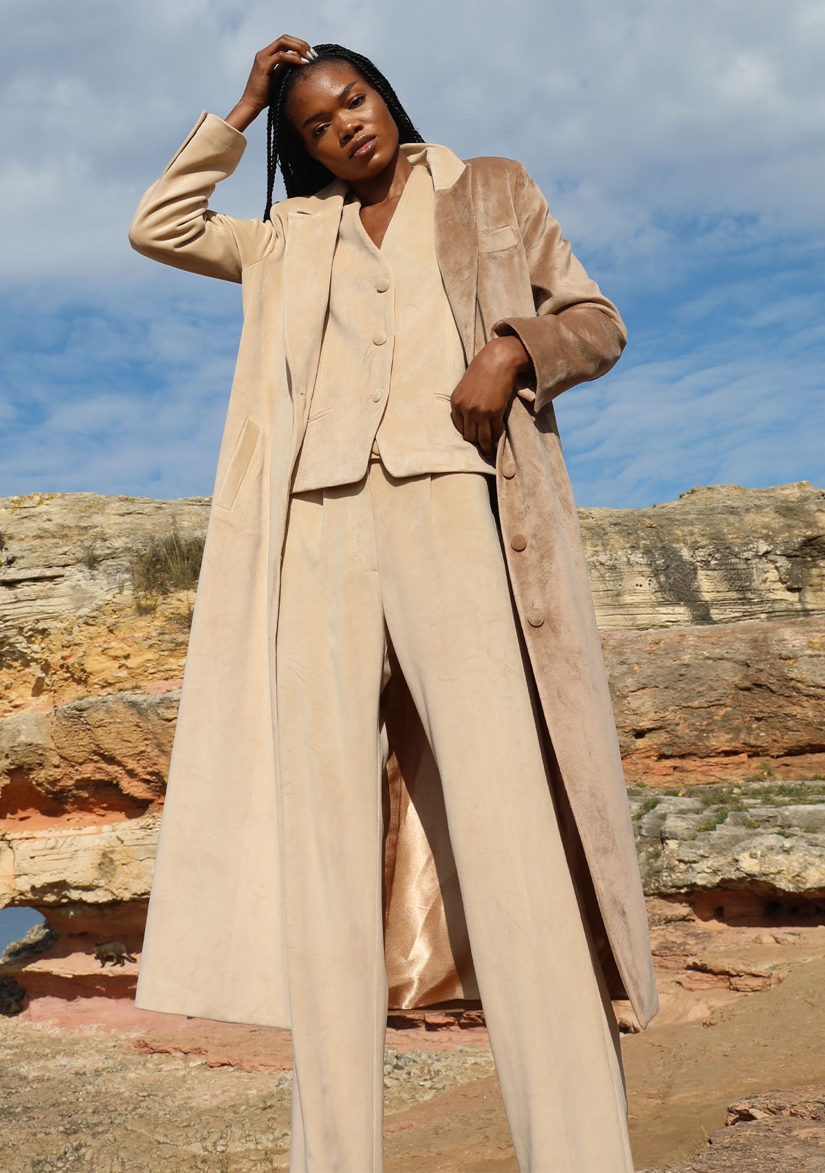 Tiny-Krem Kadife Uzun Ceket-Ceket-8-Milagron.com