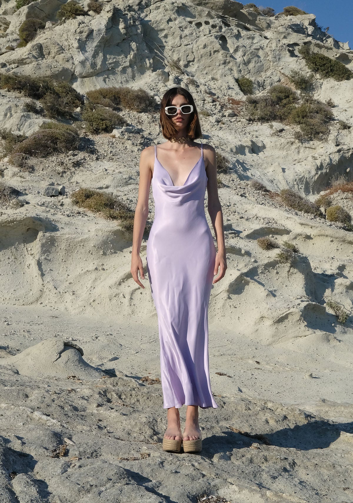 Tiny-Lila Saten Elbise-Elbise-1-Milagron.com