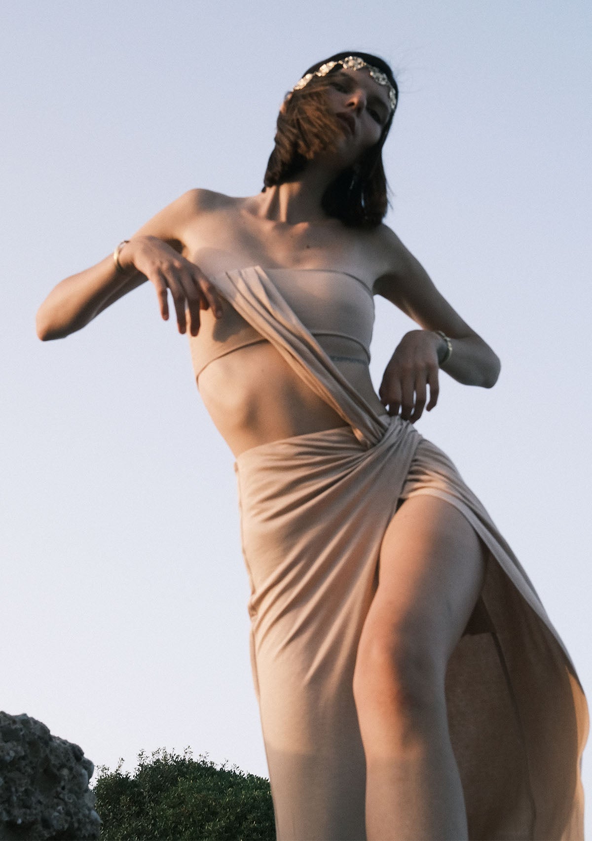 Tiny-Nude Z Detaylı Uzun Straplez Elbise-Elbise-6-Milagron.com