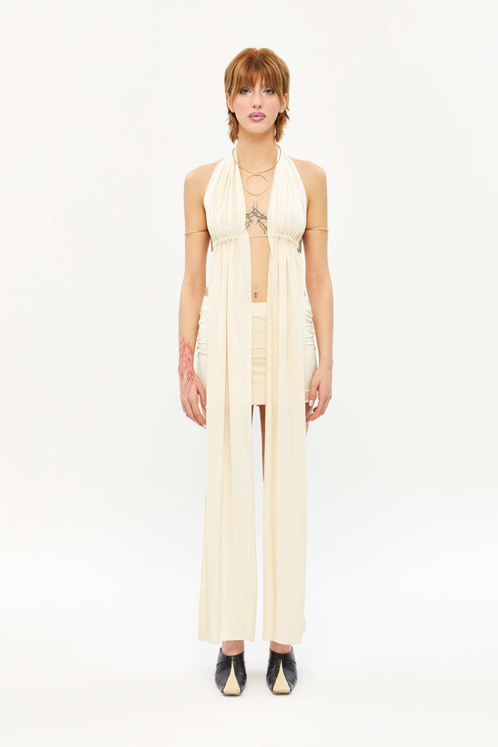 Tiny-Önleri Uzun Derin Dekolteli Beyaz Bluz-Top-1-Milagron.com