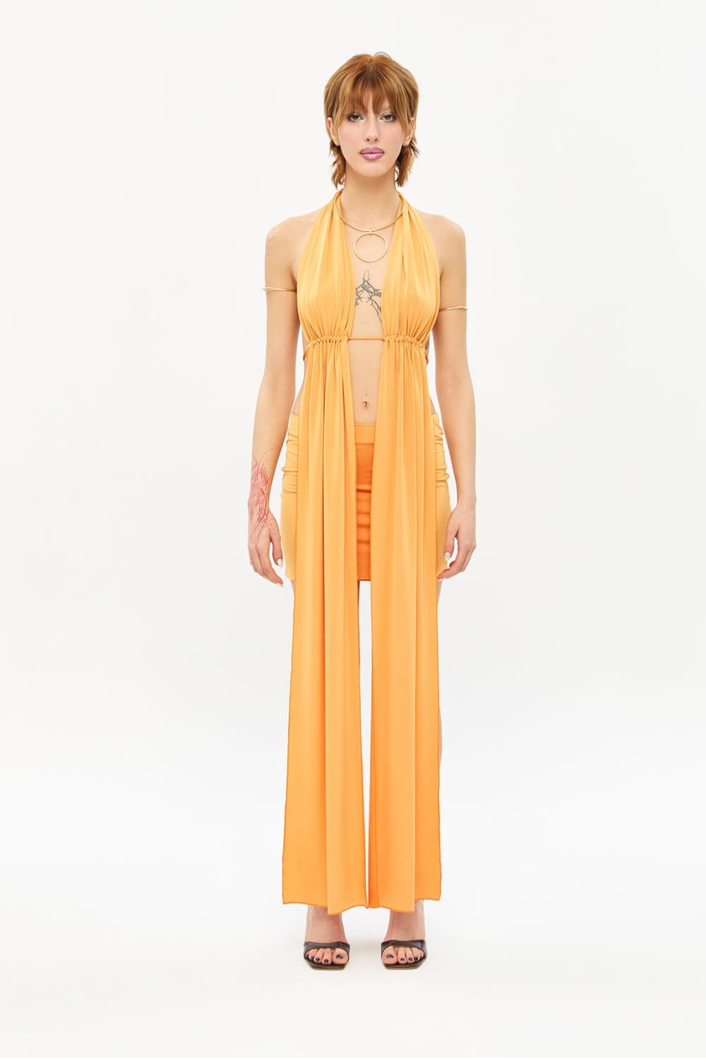 Tiny-Önleri Uzun Derin Dekolteli Turuncu Bluz-Top-1-Milagron.com