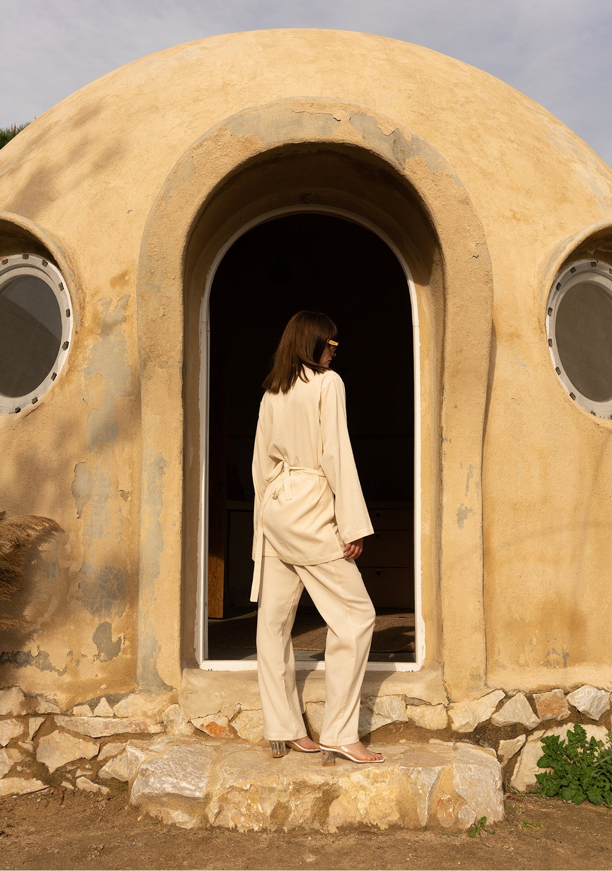 Tiny-Si Keten Düz Kesim Krem Pantolon-Pantolon-2-Milagron.com