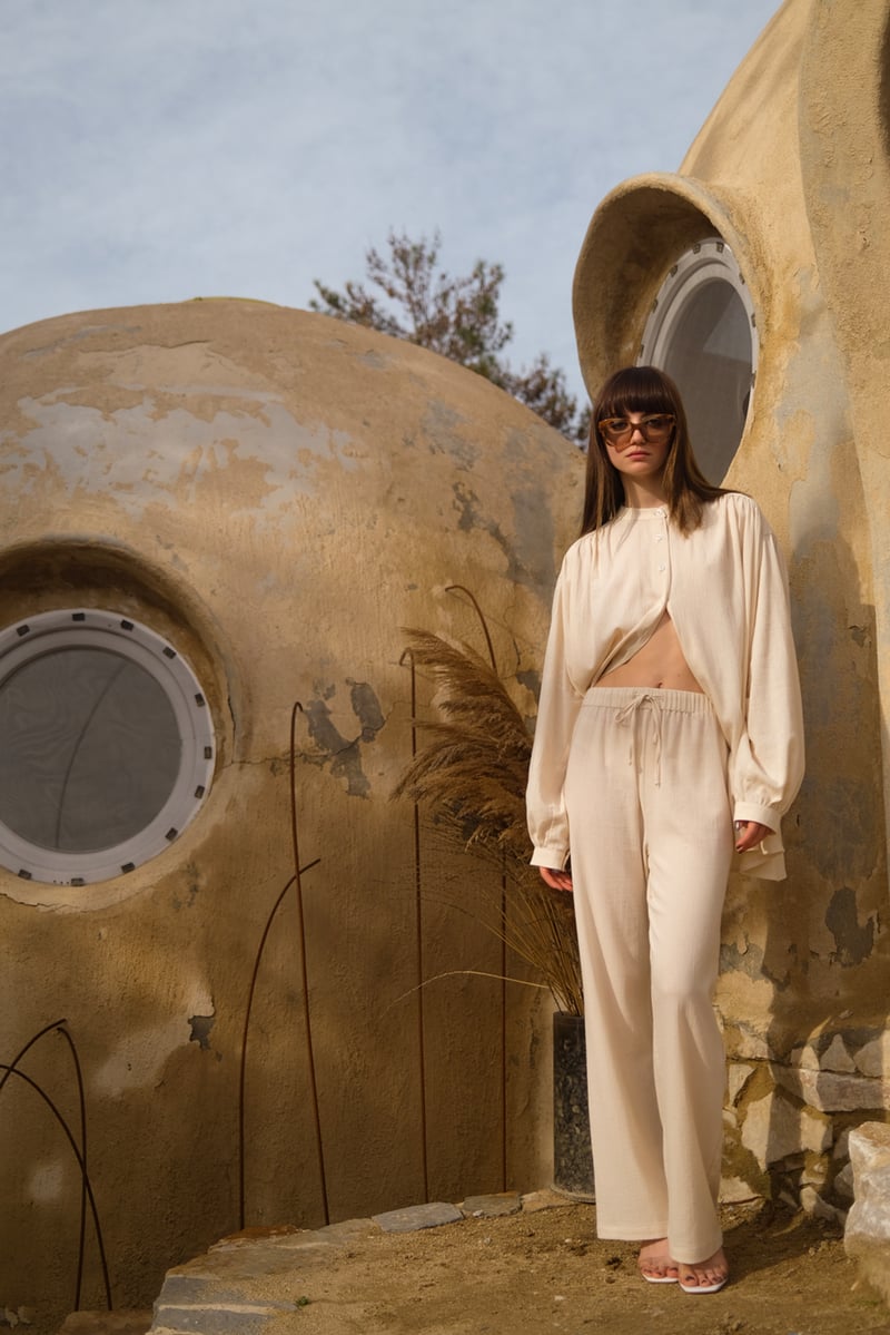 Tiny-Si Keten Düz Kesim Krem Pantolon-Pantolon-3-Milagron.com