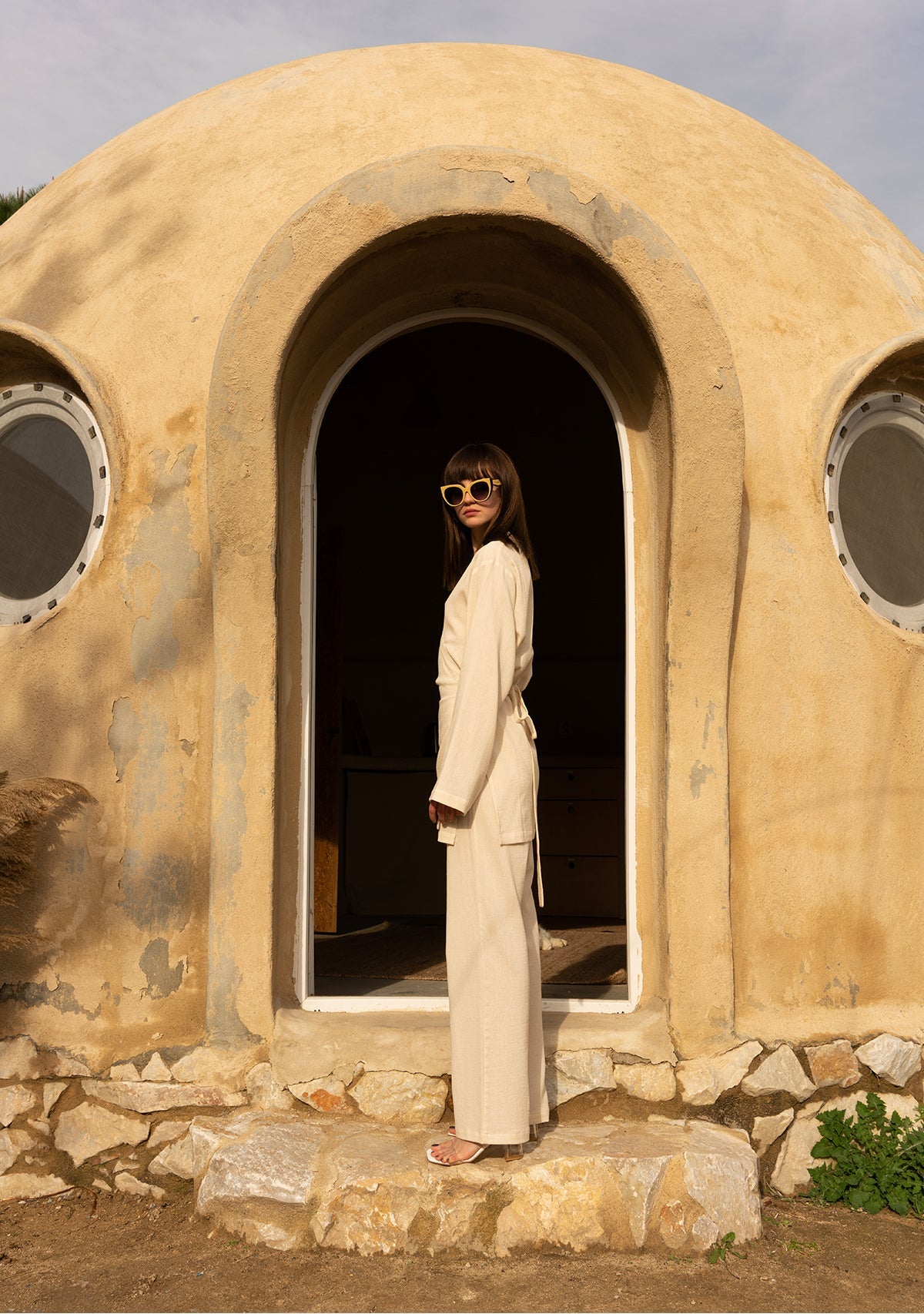 Tiny-Si Keten Düz Kesim Krem Pantolon-Pantolon-6-Milagron.com