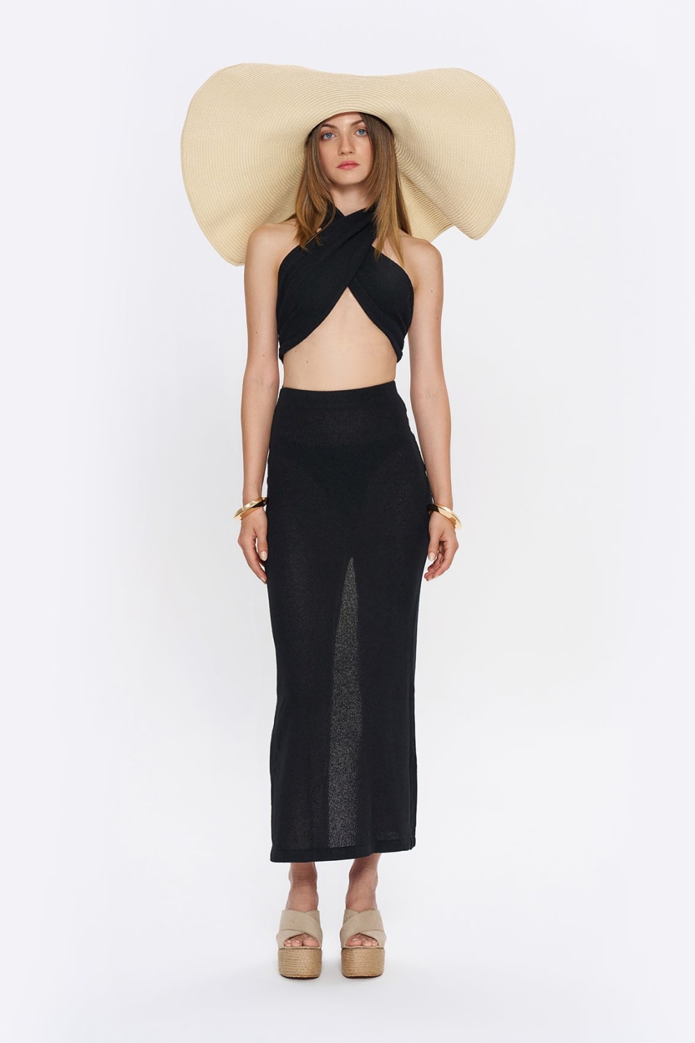 Tiny-Si Önü Çapraz Boyundan Bağlamalı Siyah Triko Elbise-Elbise-1-Milagron.com