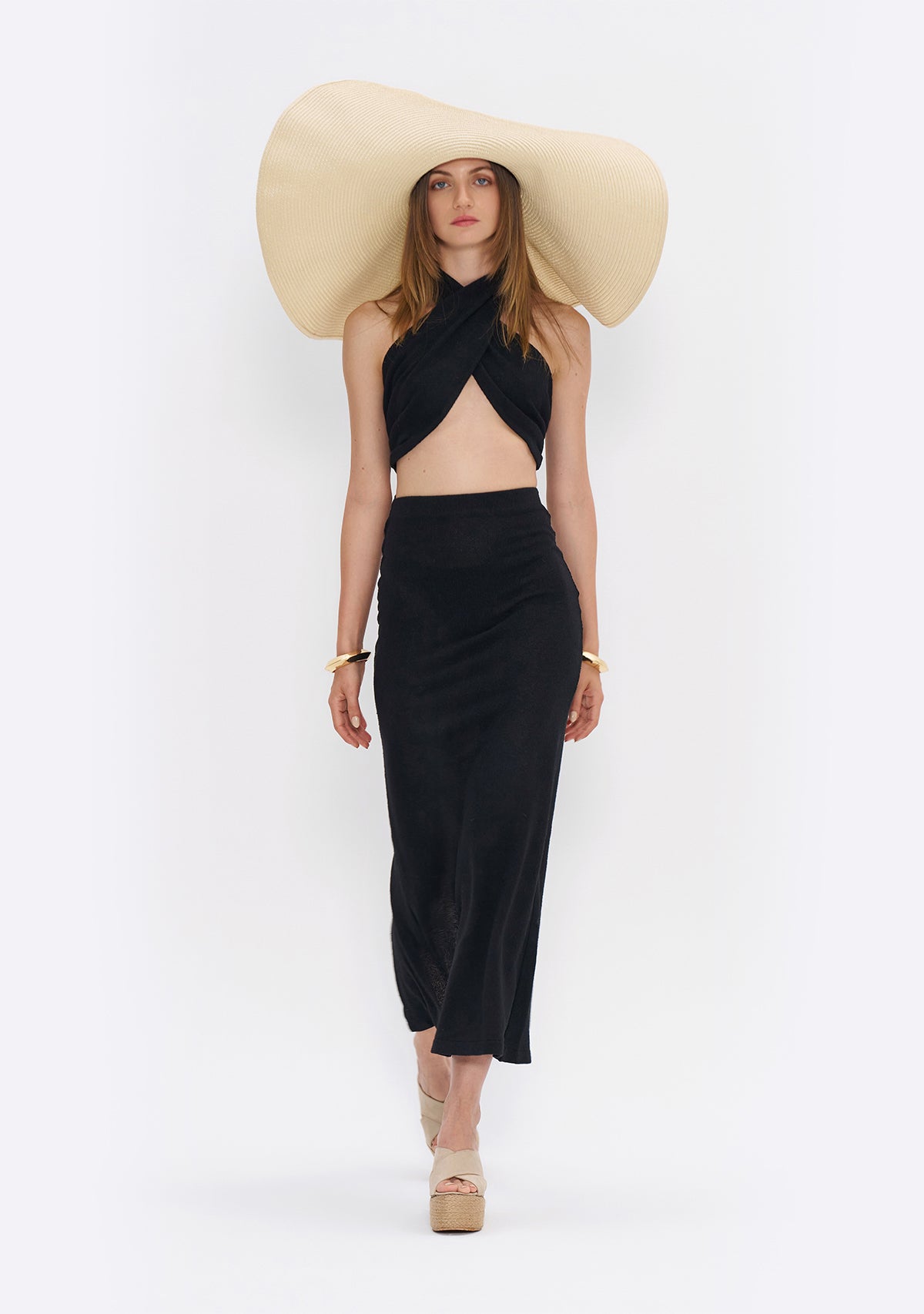 Tiny-Si Önü Çapraz Boyundan Bağlamalı Siyah Triko Elbise-Elbise-3-Milagron.com