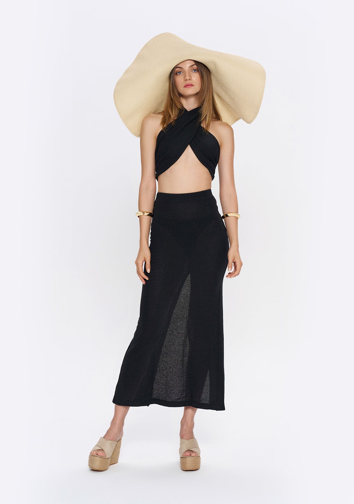 Tiny-Si Önü Çapraz Boyundan Bağlamalı Siyah Triko Elbise-Elbise-4-Milagron.com