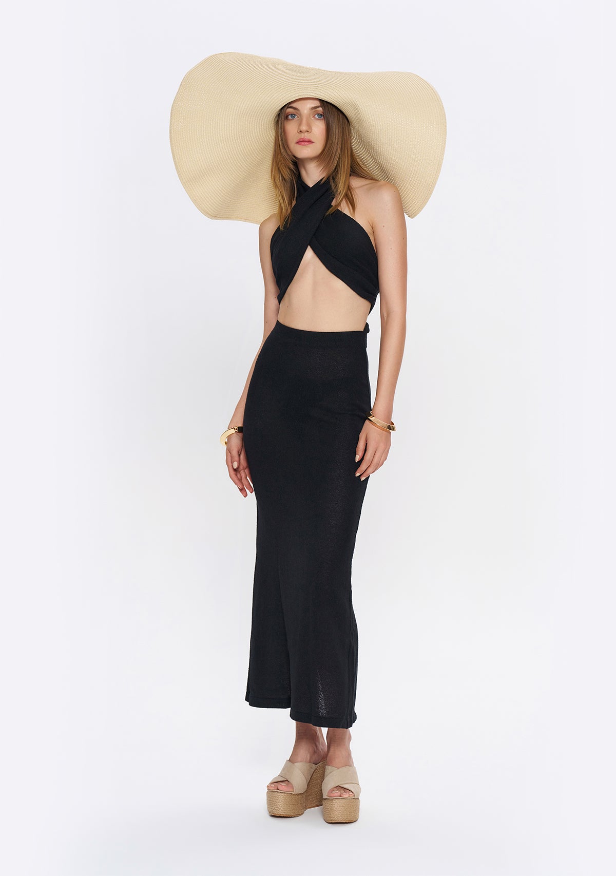 Tiny-Si Önü Çapraz Boyundan Bağlamalı Siyah Triko Elbise-Elbise-9-Milagron.com