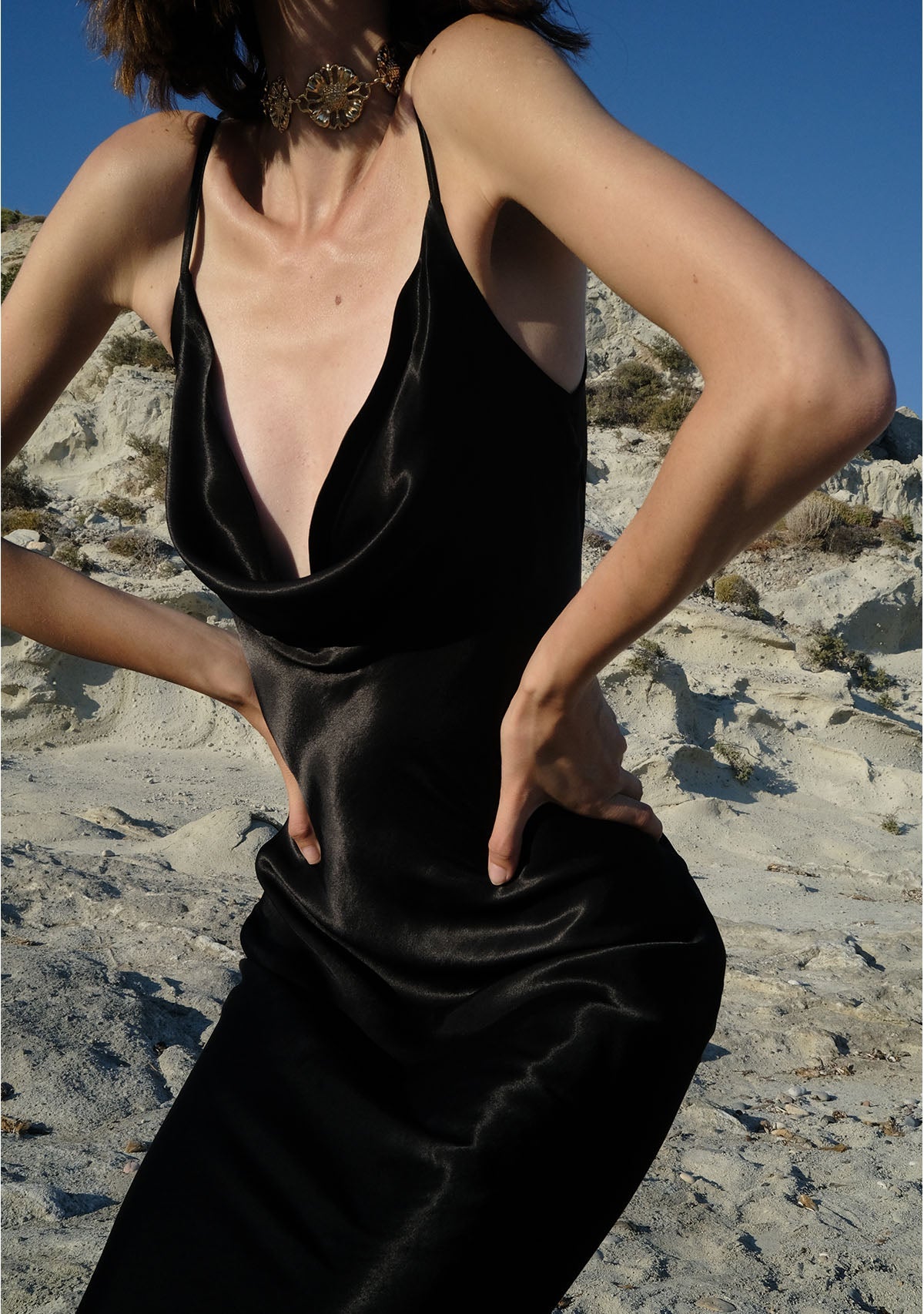 Tiny-Siyah İnce Askılı Uzun Saten Elbise-Elbise-11-Milagron.com