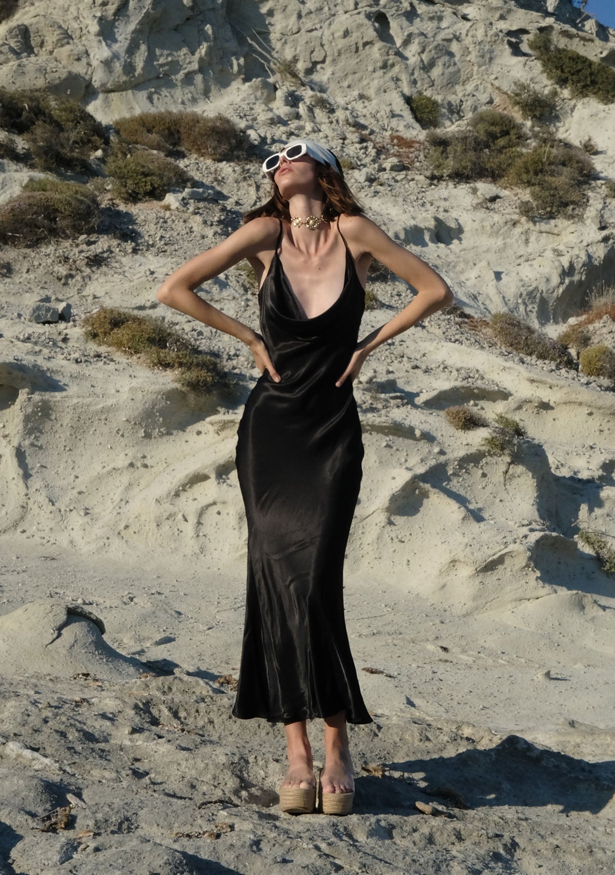 Tiny-Siyah İnce Askılı Uzun Saten Elbise-Elbise-7-Milagron.com