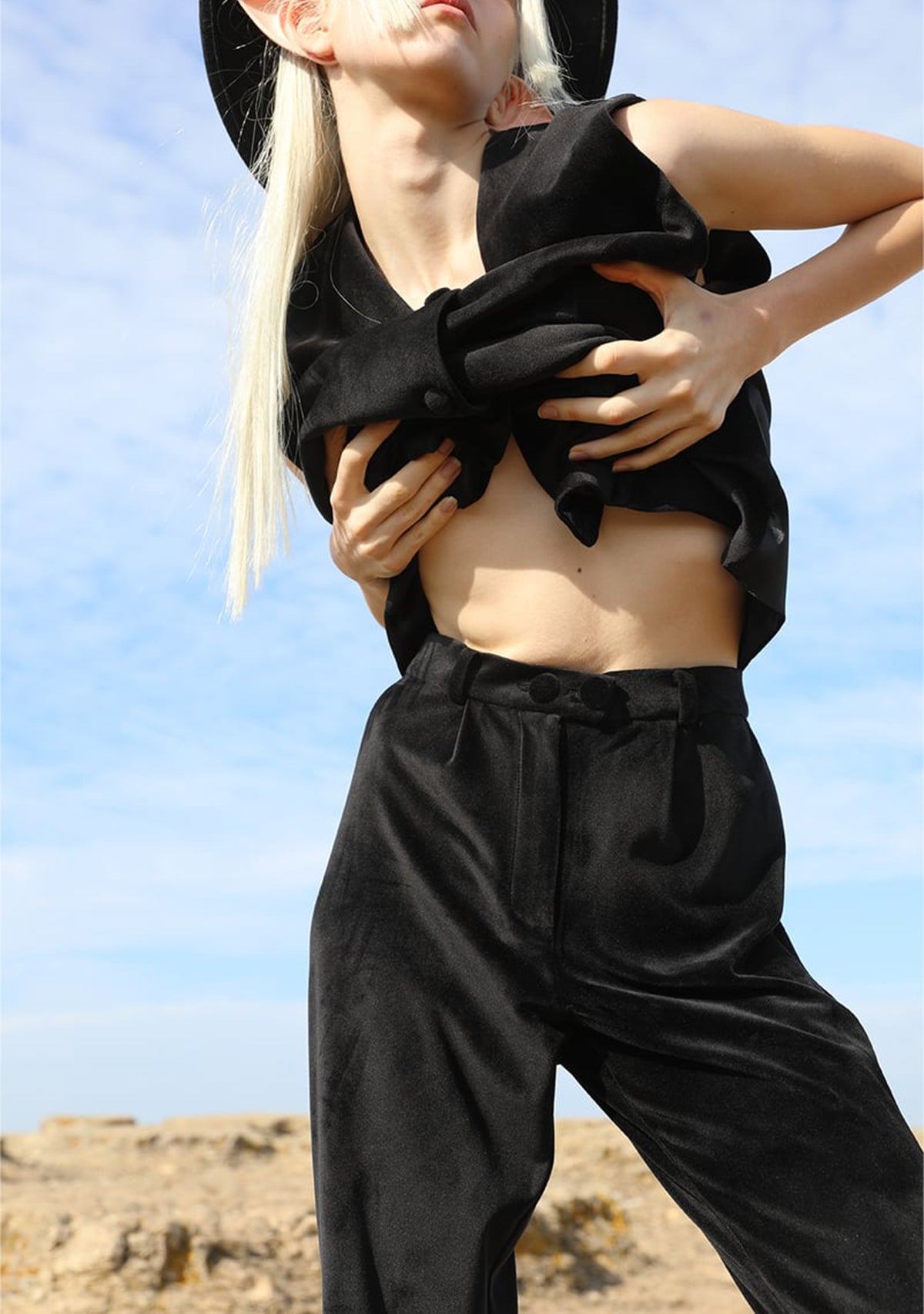 Tiny-Siyah Kadife Düz Kesim Pantolon-Kumaş Pantolon-2-Milagron.com