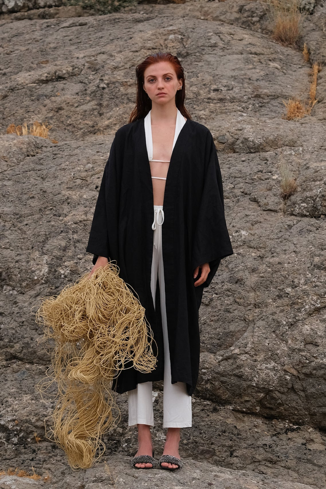 Tiny-Siyah Keten Kimono-Kimono-1-Milagron.com