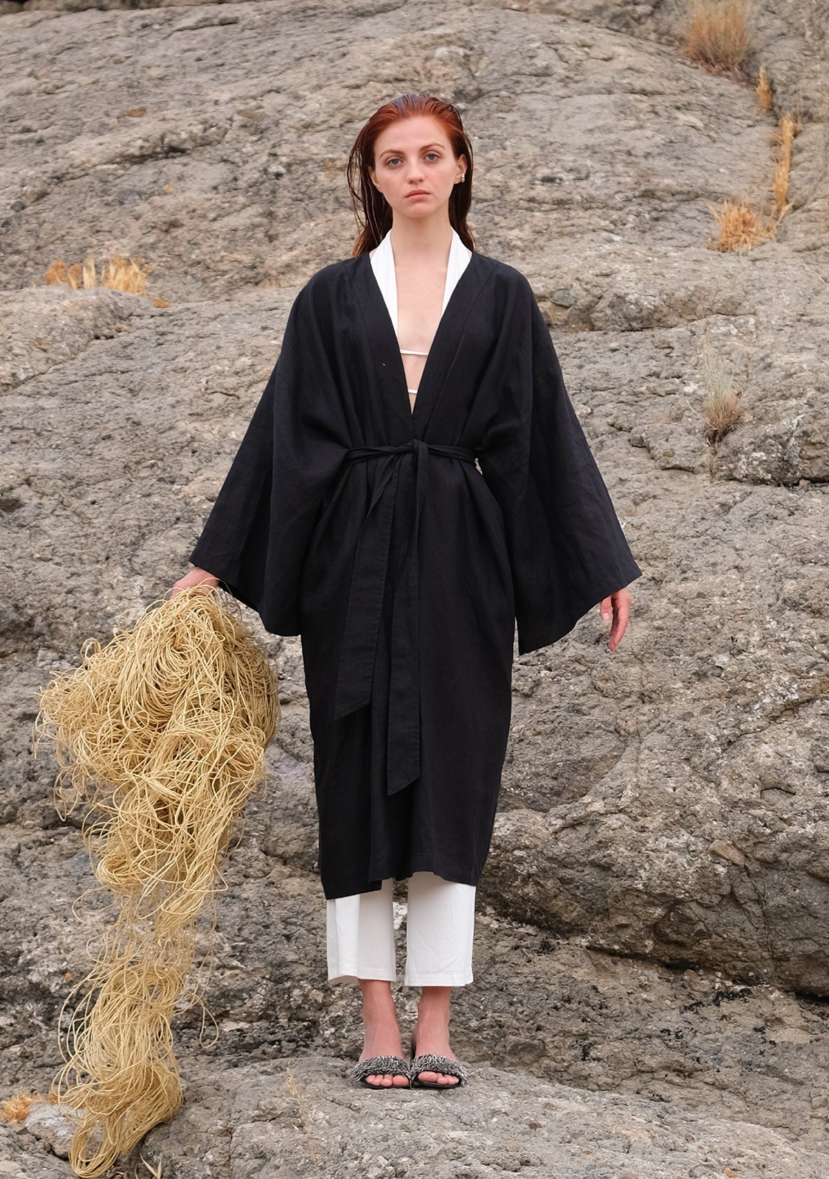 Tiny-Siyah Keten Kimono-Kimono-2-Milagron.com