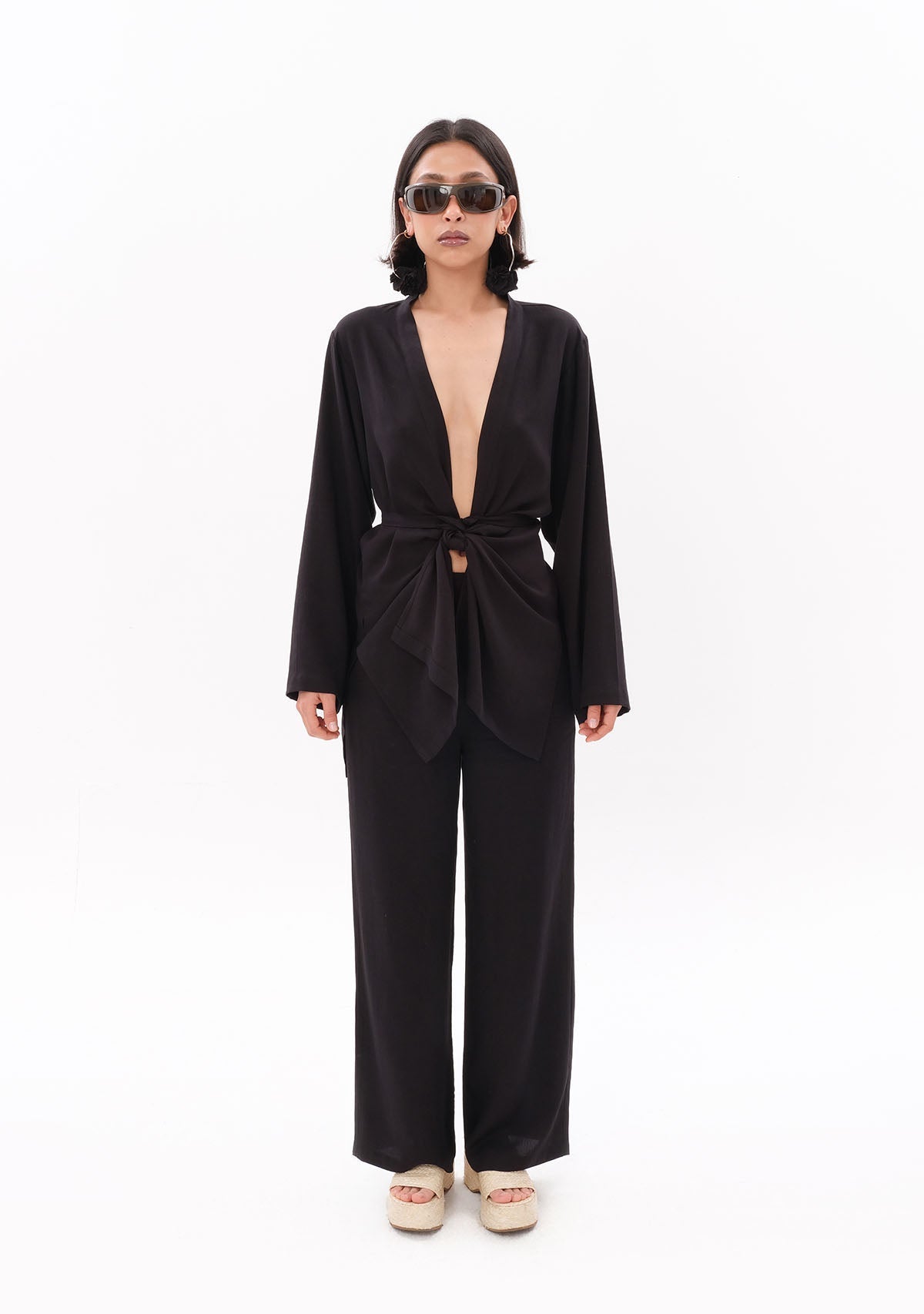 Tiny-Siyah Tencel™ Bağlamalı Gömlek-Gömlek-6-Milagron.com