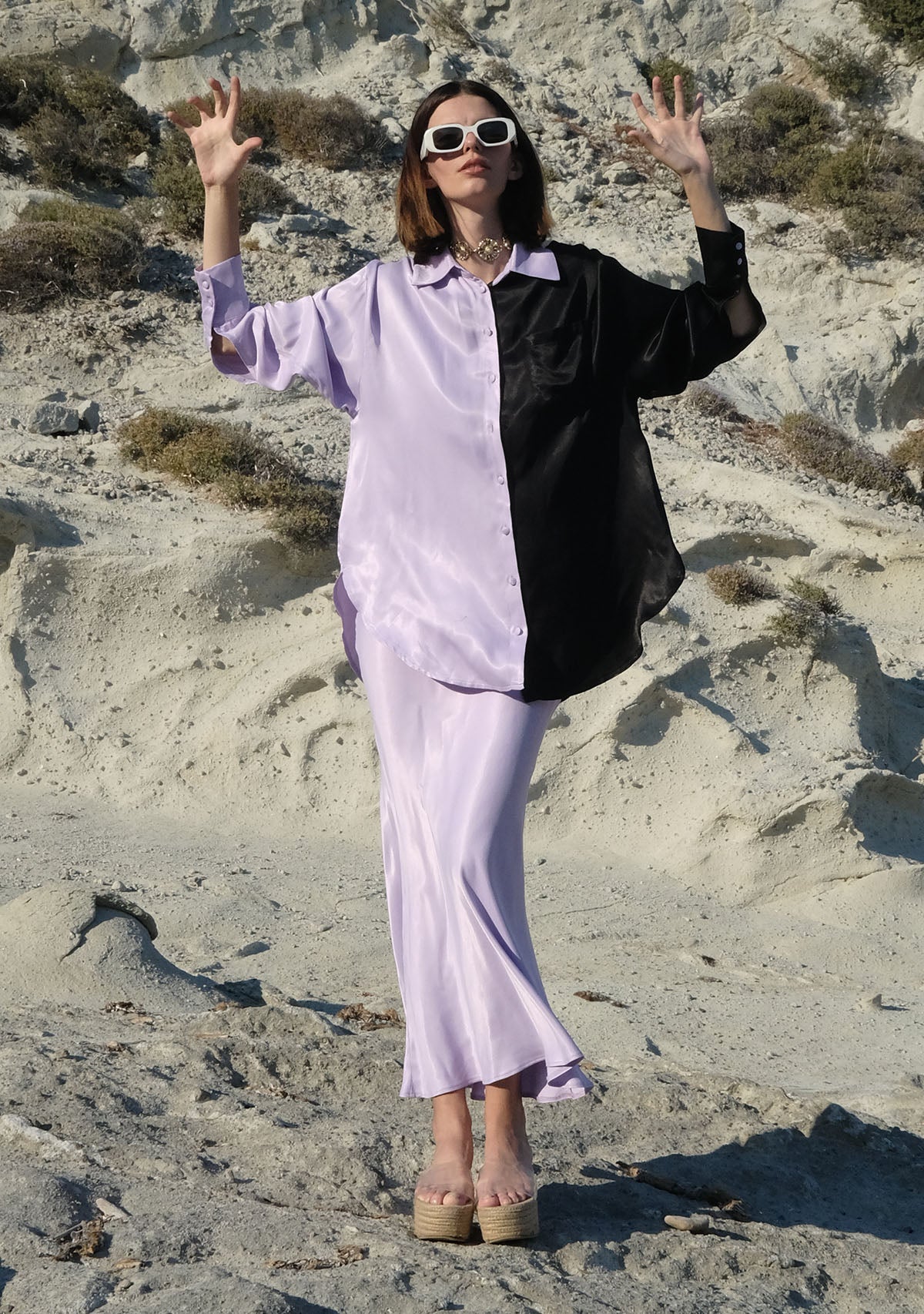 Tiny-Siyah/Lila Saten Gömlek-Gömlek-3-Milagron.com