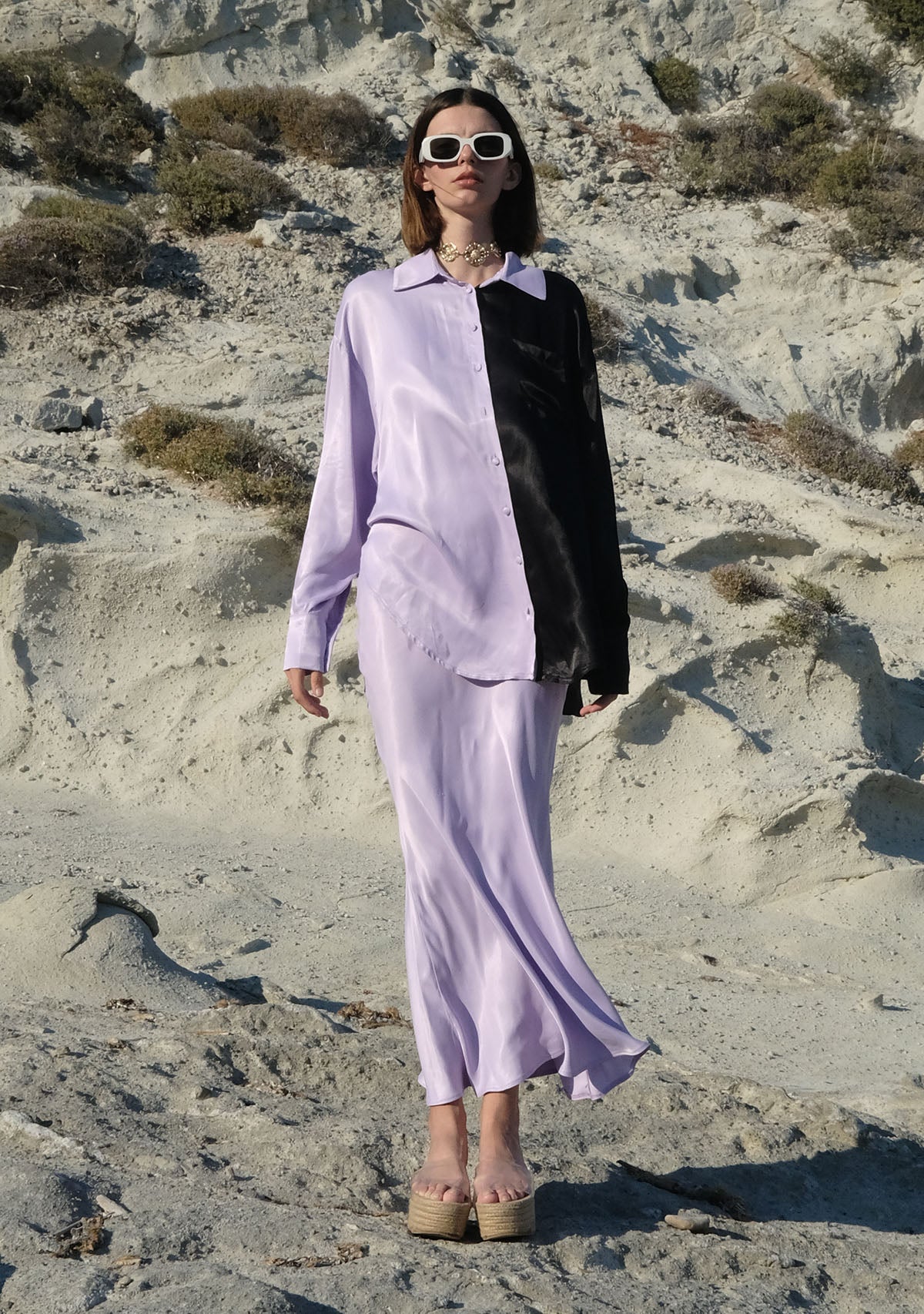 Tiny-Siyah/Lila Saten Gömlek-Gömlek-5-Milagron.com