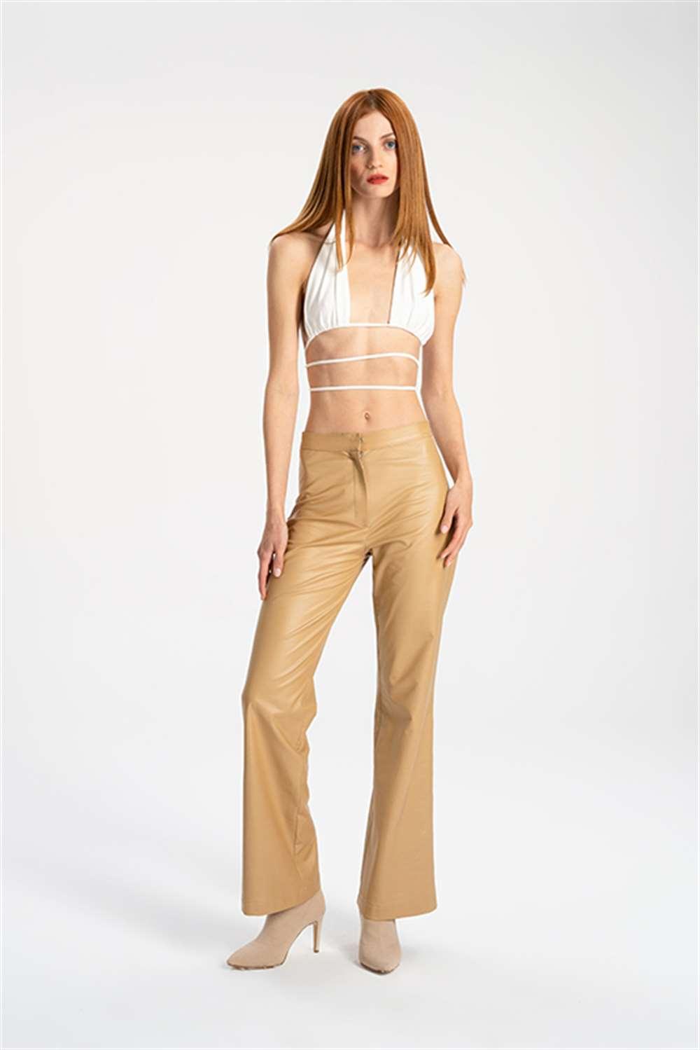 Tiny Store-Suni Deri Bej Palazzo Pantolon-Deri Pantolon-5-Milagron.com