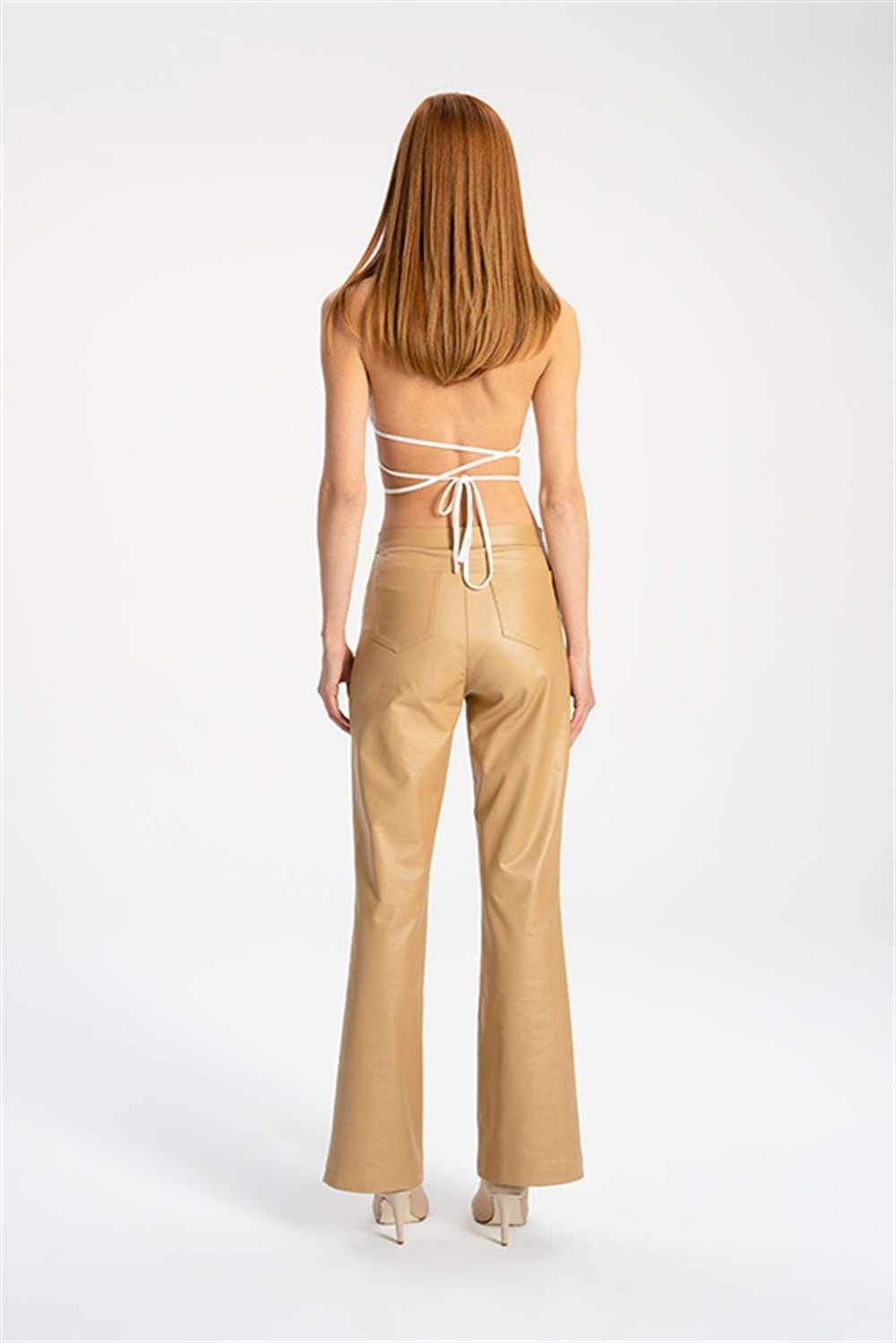 Tiny Store-Suni Deri Bej Palazzo Pantolon-Deri Pantolon-7-Milagron.com