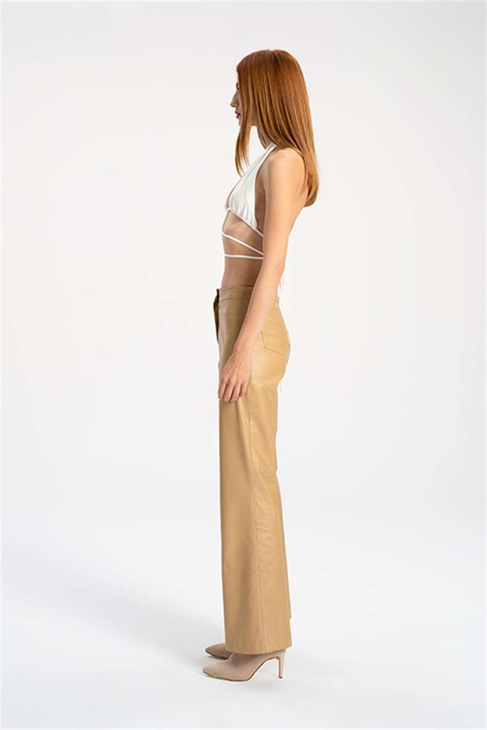 Tiny Store-Suni Deri Bej Palazzo Pantolon-Deri Pantolon-8-Milagron.com