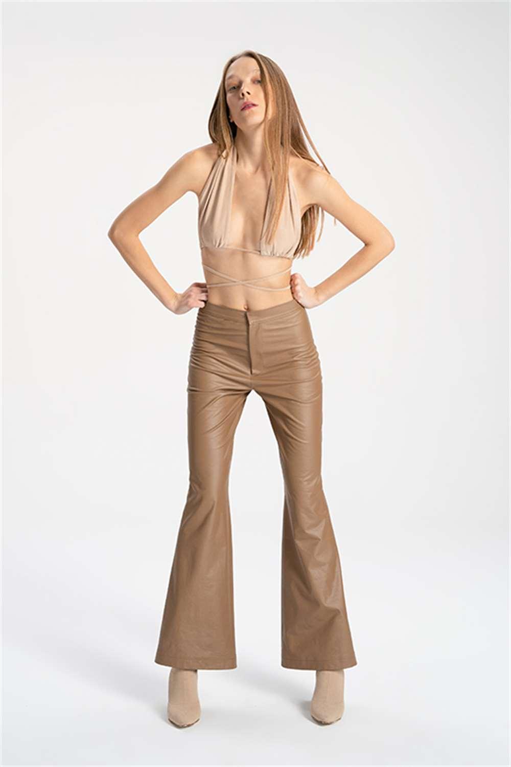 Tiny Store-Suni Deri Kahve Palazzo Pantolon-Deri Pantolon-3-Milagron.com