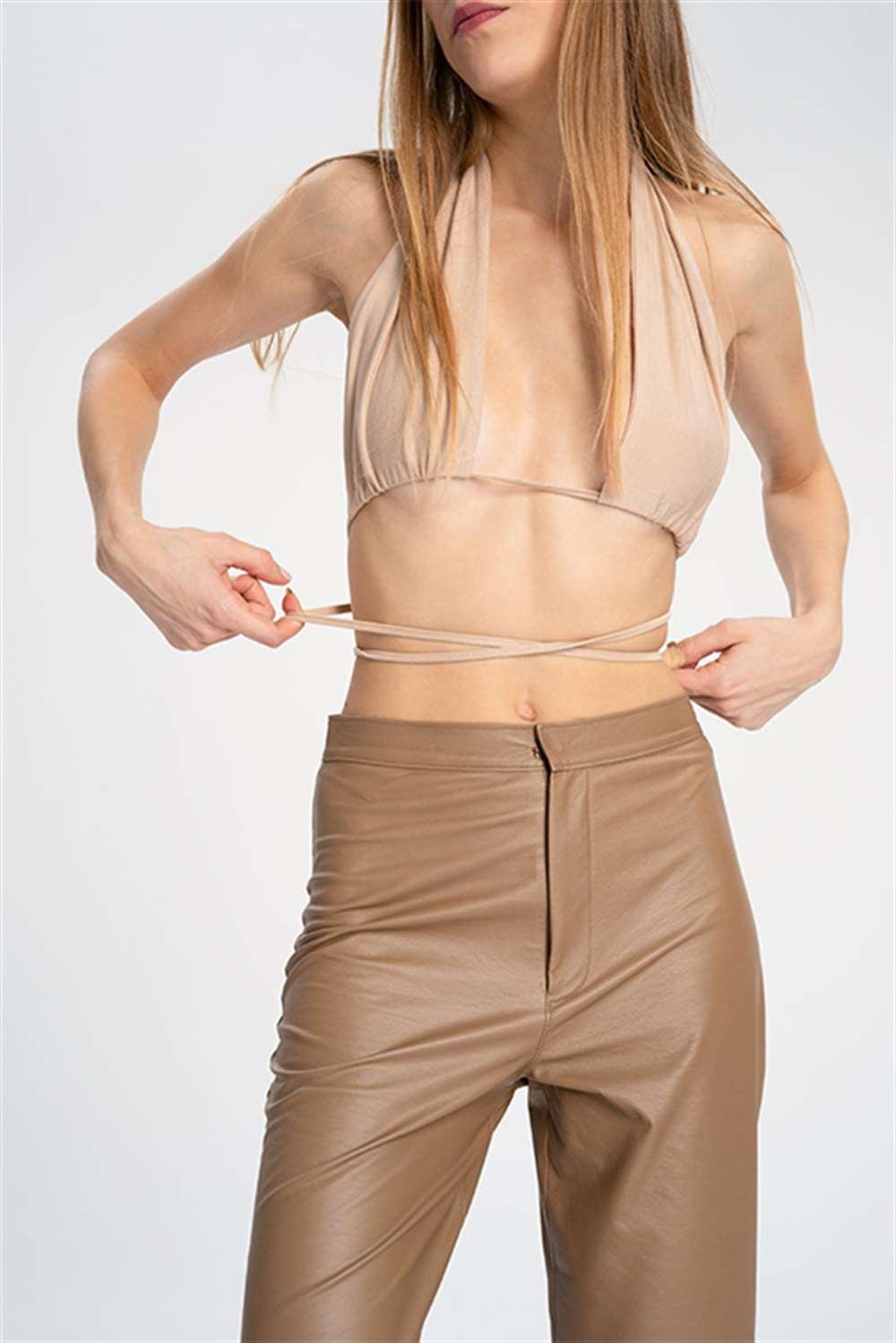 Tiny Store-Suni Deri Kahve Palazzo Pantolon-Deri Pantolon-4-Milagron.com