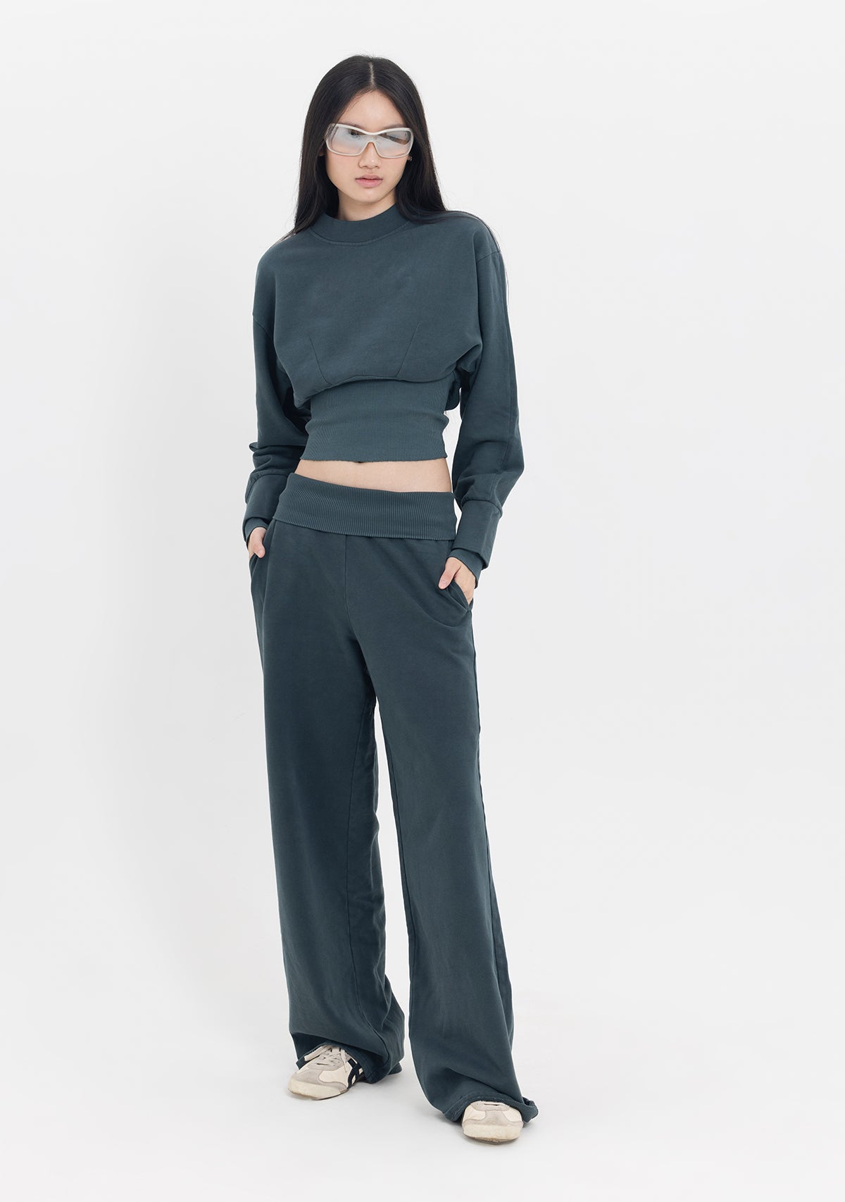 Tiny-Yüksek Bel Geniş Paça Antrasit Pamuklu Eşofman Altı-Eşofman-8-Milagron.com