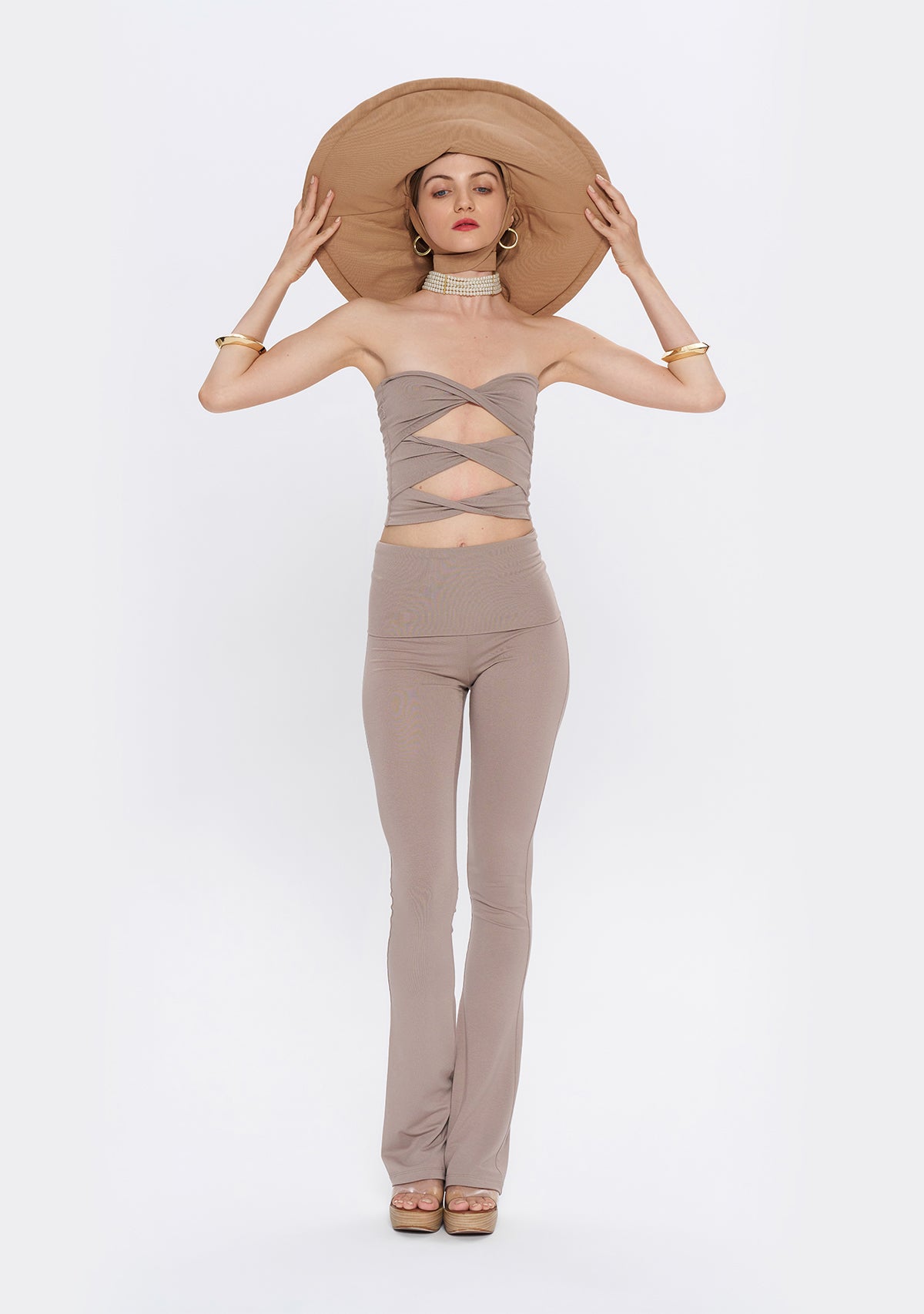 Tiny-Yüksek Bel İspanyol Paça Açık Kahverengi Tayt-Tayt-4-Milagron.com