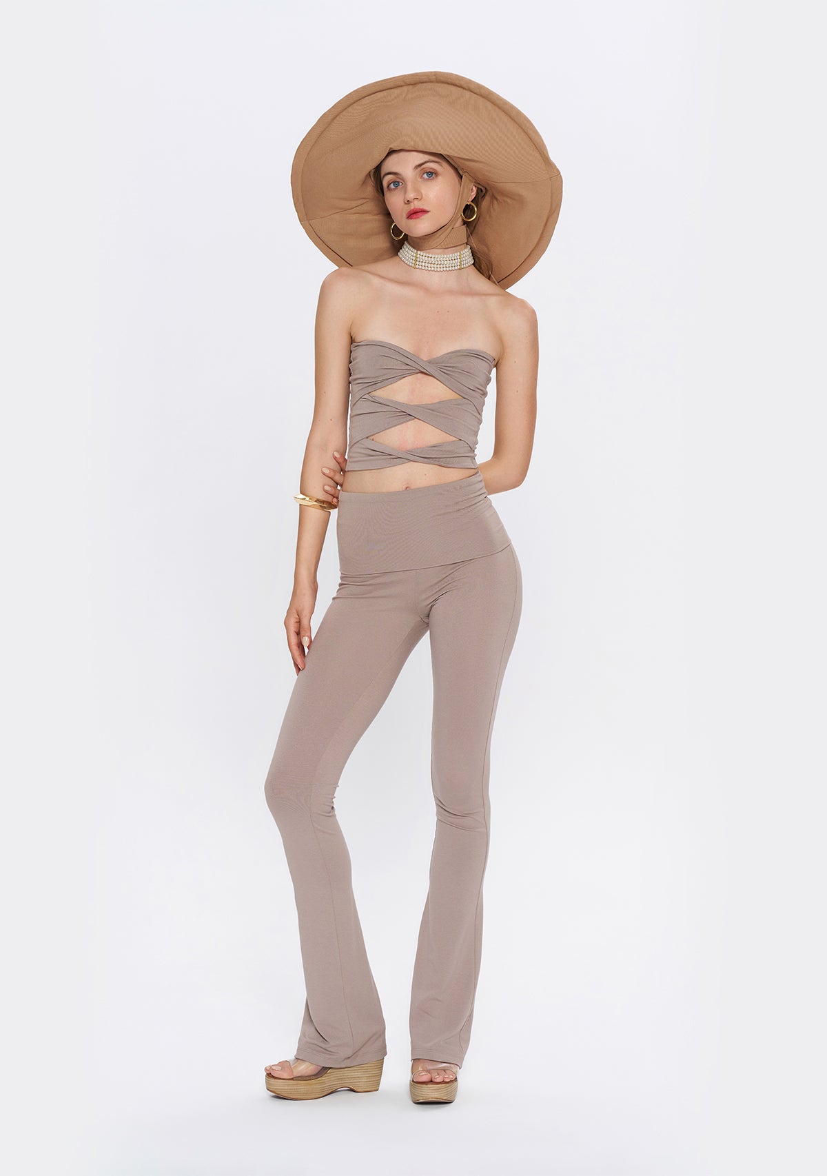 Tiny-Yüksek Bel İspanyol Paça Açık Kahverengi Tayt-Tayt-8-Milagron.com
