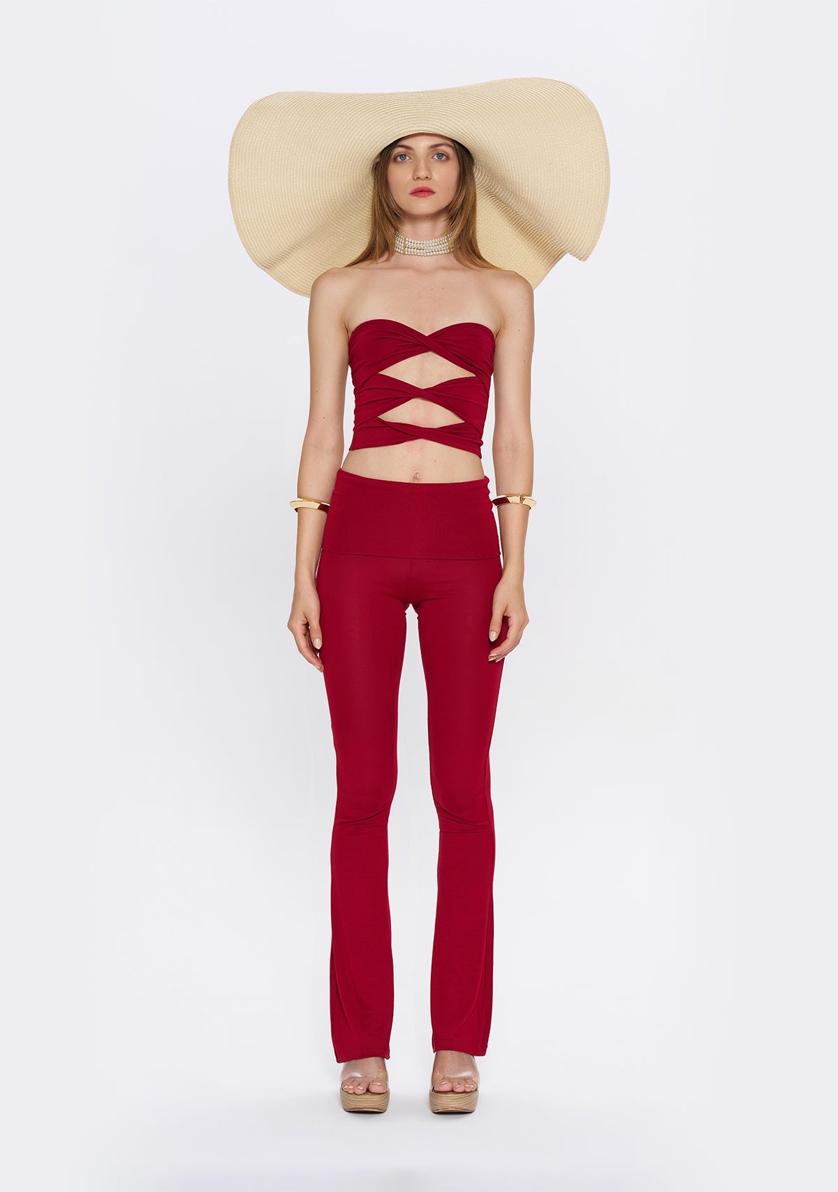 Tiny-Yüksek Bel İspanyol Paça Bordo Tayt-Tayt-3-Milagron.com