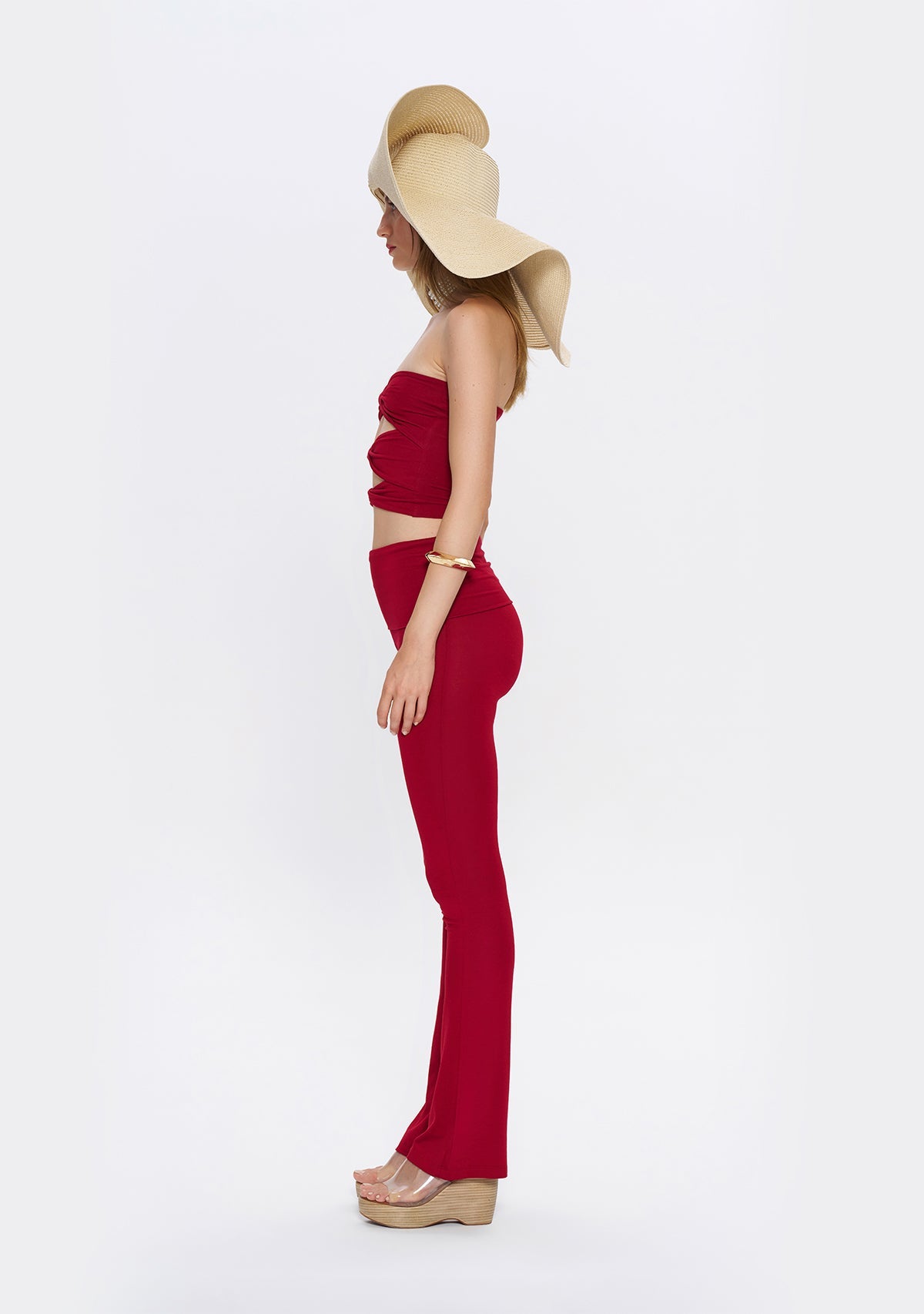 Tiny-Yüksek Bel İspanyol Paça Bordo Tayt-Tayt-5-Milagron.com