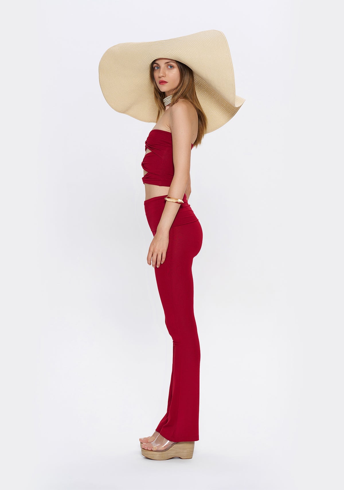 Tiny-Yüksek Bel İspanyol Paça Bordo Tayt-Tayt-6-Milagron.com