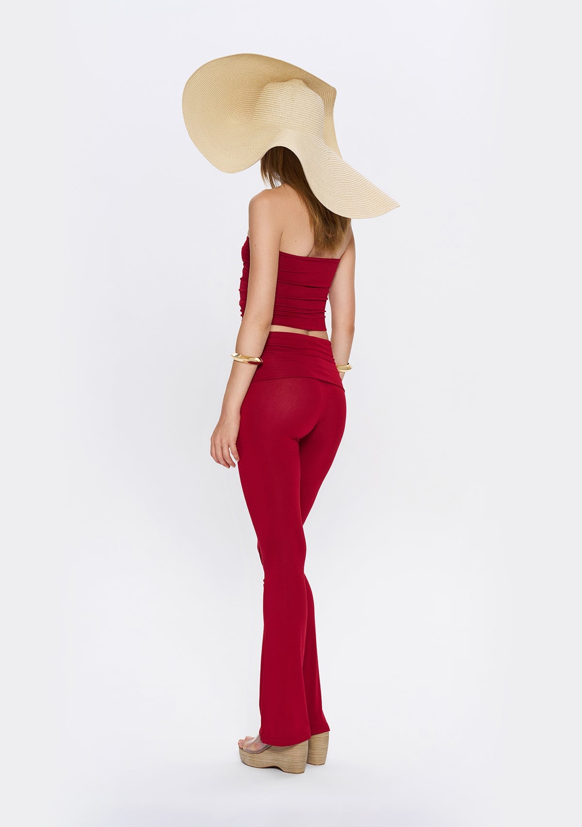 Tiny-Yüksek Bel İspanyol Paça Bordo Tayt-Tayt-7-Milagron.com