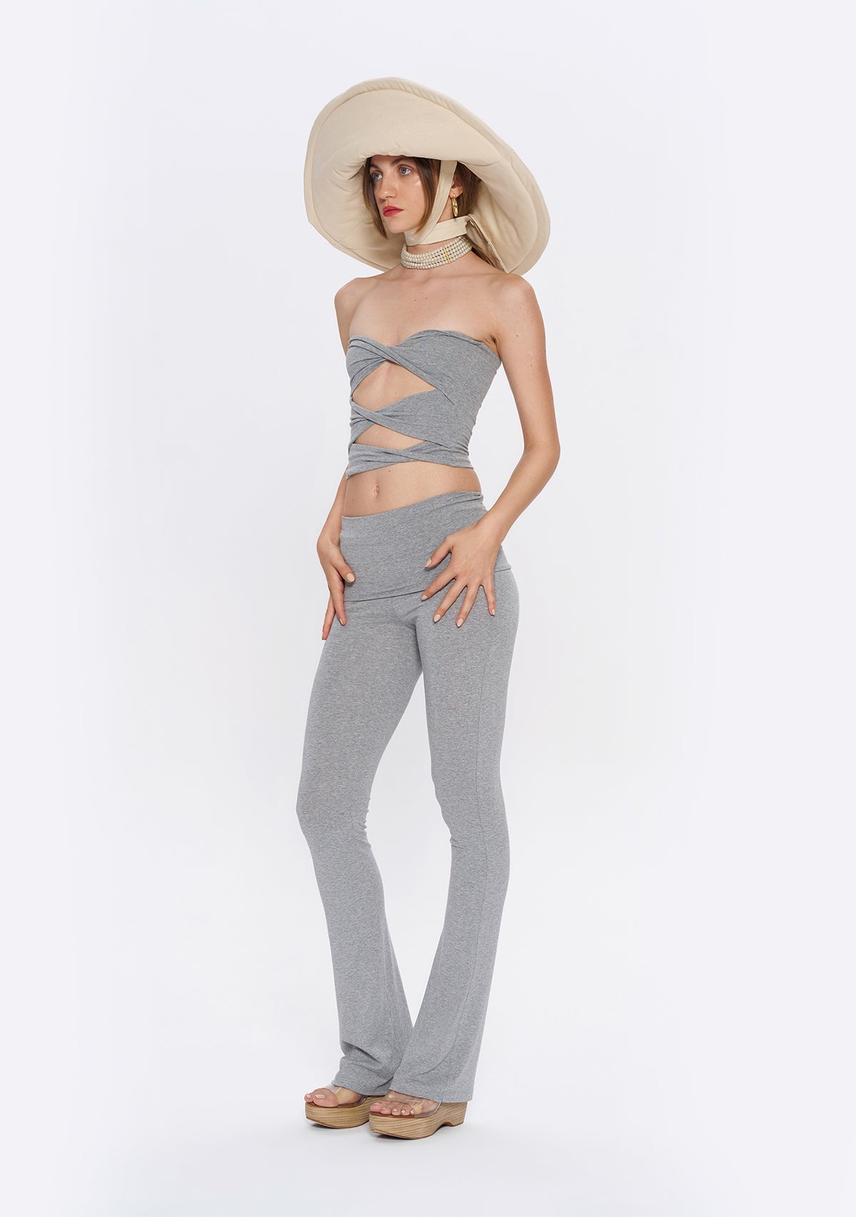 Tiny-Yüksek Bel İspanyol Paça Gri Tayt-Tayt-8-Milagron.com