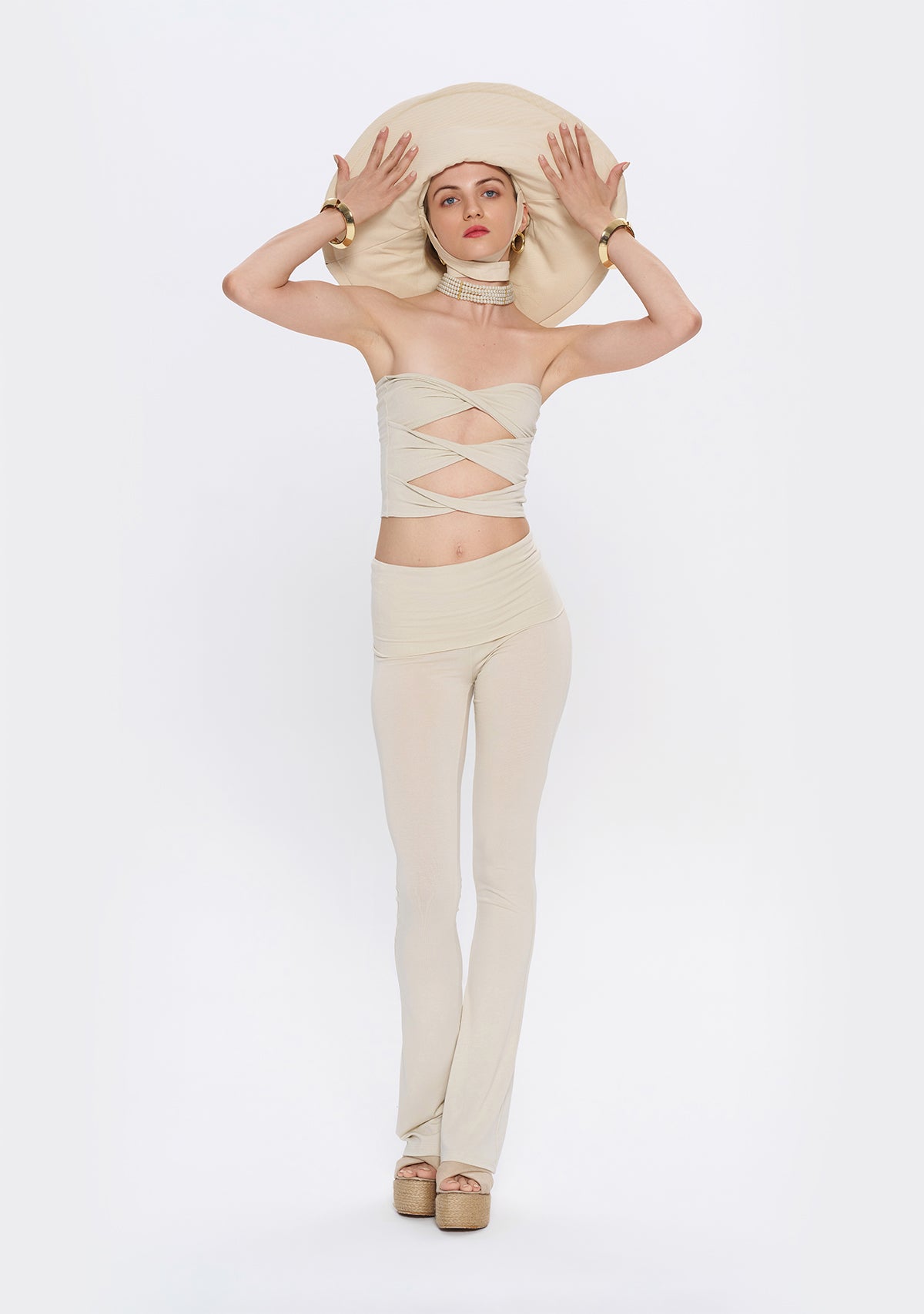 Tiny-Yüksek Bel İspanyol Paça Krem Tayt-Tayt-12-Milagron.com