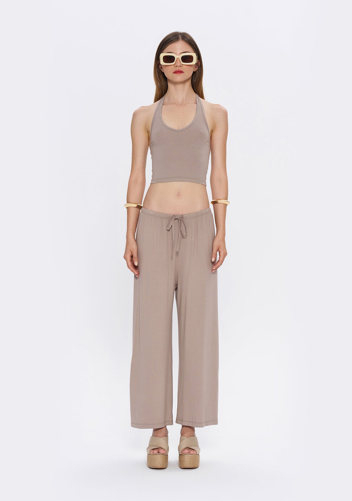 Tiny-Yumuşak Dökümlü Açık Kahverengi Beli Lastikli Pantolon-Pantolon-3-Milagron.com