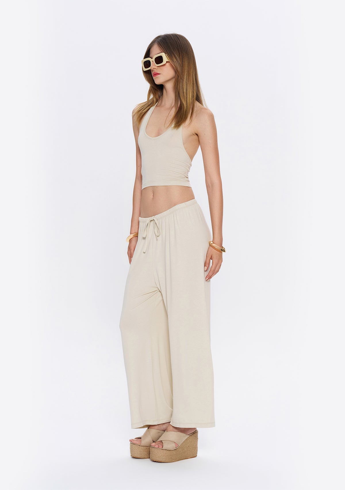 Tiny-Yumuşak Dökümlü Krem Beli Lastikli Pantolon-Pantolon-6-Milagron.com