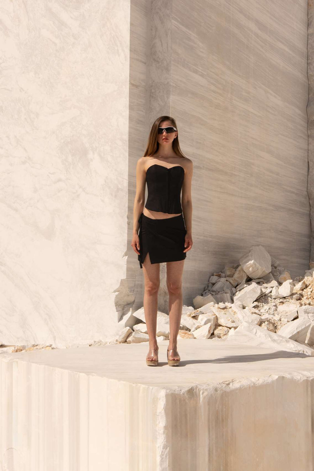 Tinybrandshop-Anvelop Kesim Bağlamalı Mini Siyah Etek-1-Milagron.com