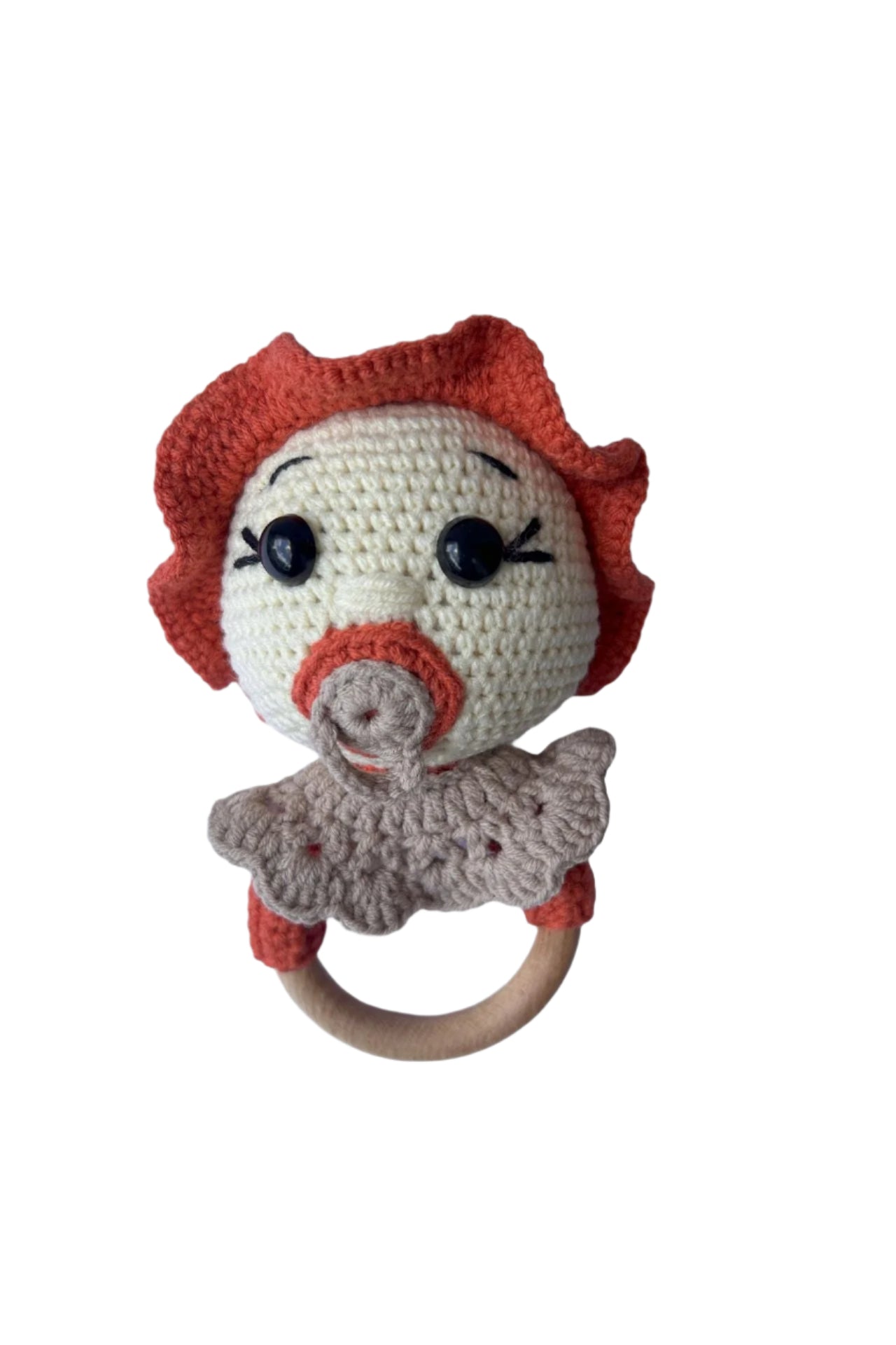 Totzee-Amigurumi Emzikli Bebek Çıngırak Mercan & Bej-Amigurumi Çıngırak-1-Milagron.com