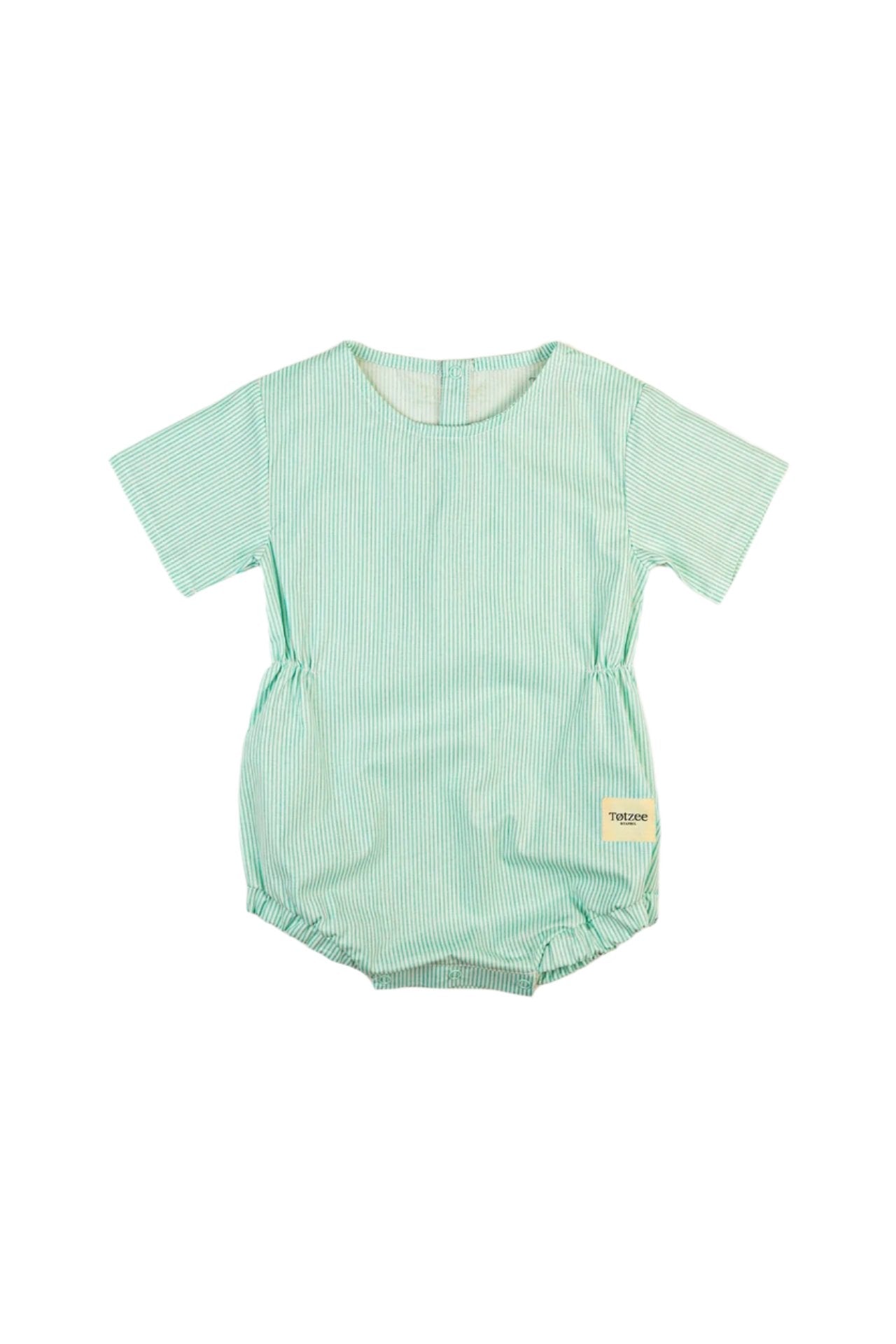Totzee-Belden Büzgülü Tulum Çizgili - Yeşil & Beyaz-Çocuk Elbise & Tulum-1-Milagron.com