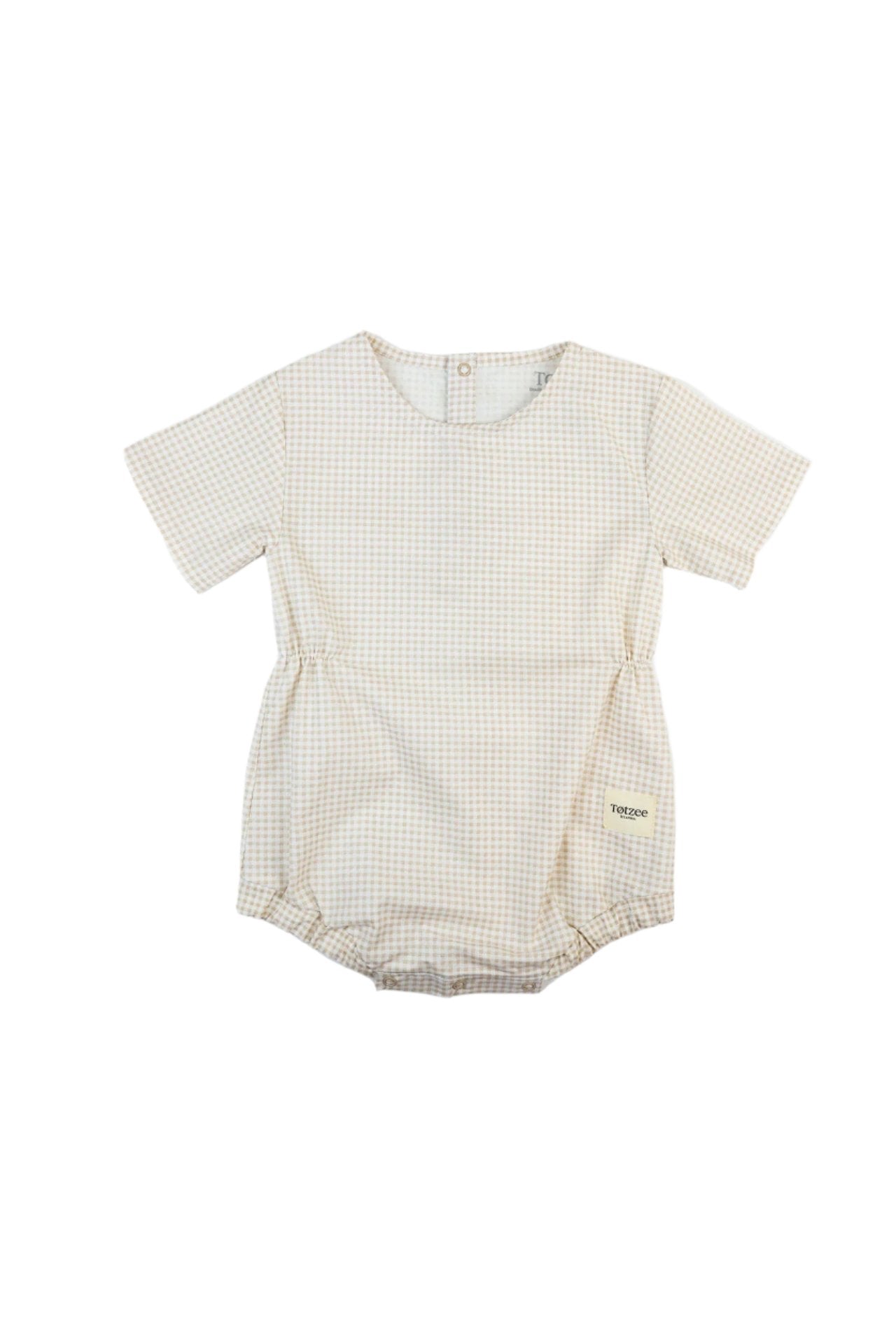 Totzee-Belden Büzgülü Tulum Mini Ekose Bej & Krem-Çocuk Elbise & Tulum-1-Milagron.com