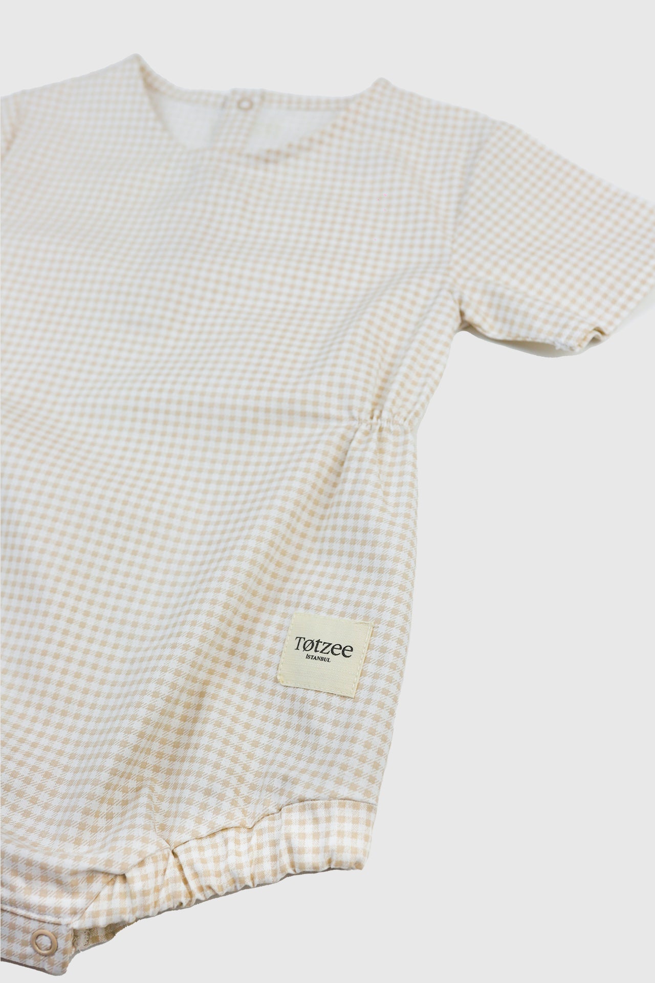 Totzee-Belden Büzgülü Tulum Mini Ekose Bej & Krem-Çocuk Elbise & Tulum-3-Milagron.com