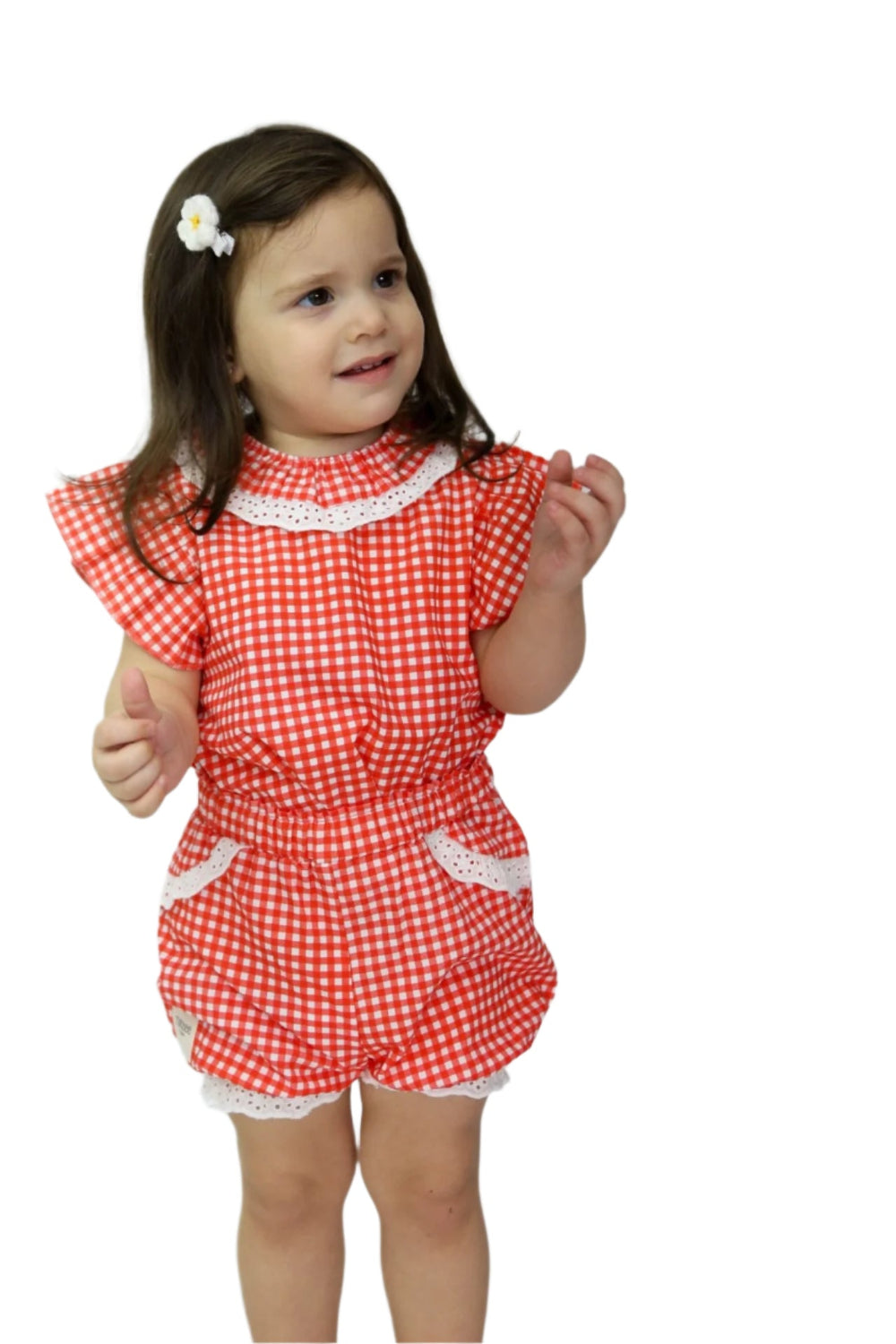 Totzee-Fisto Detaylı Şort Mini Ekose Kırmızı & Beyaz-Şort-1-Milagron.com